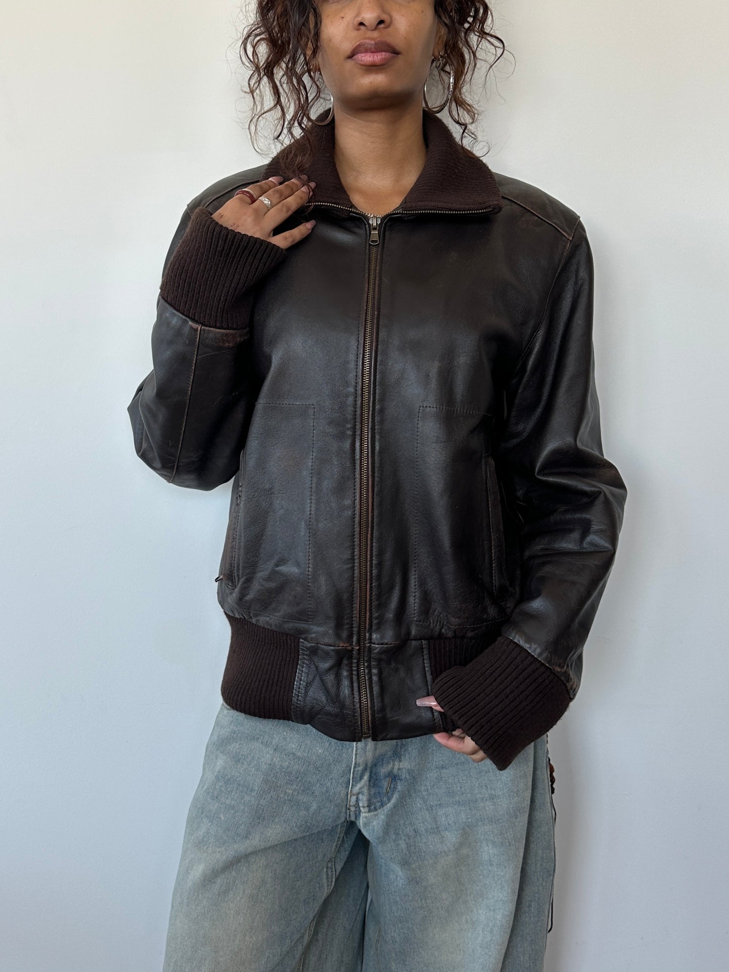 Brown Leather Bomber Jacket ⋆ Size M