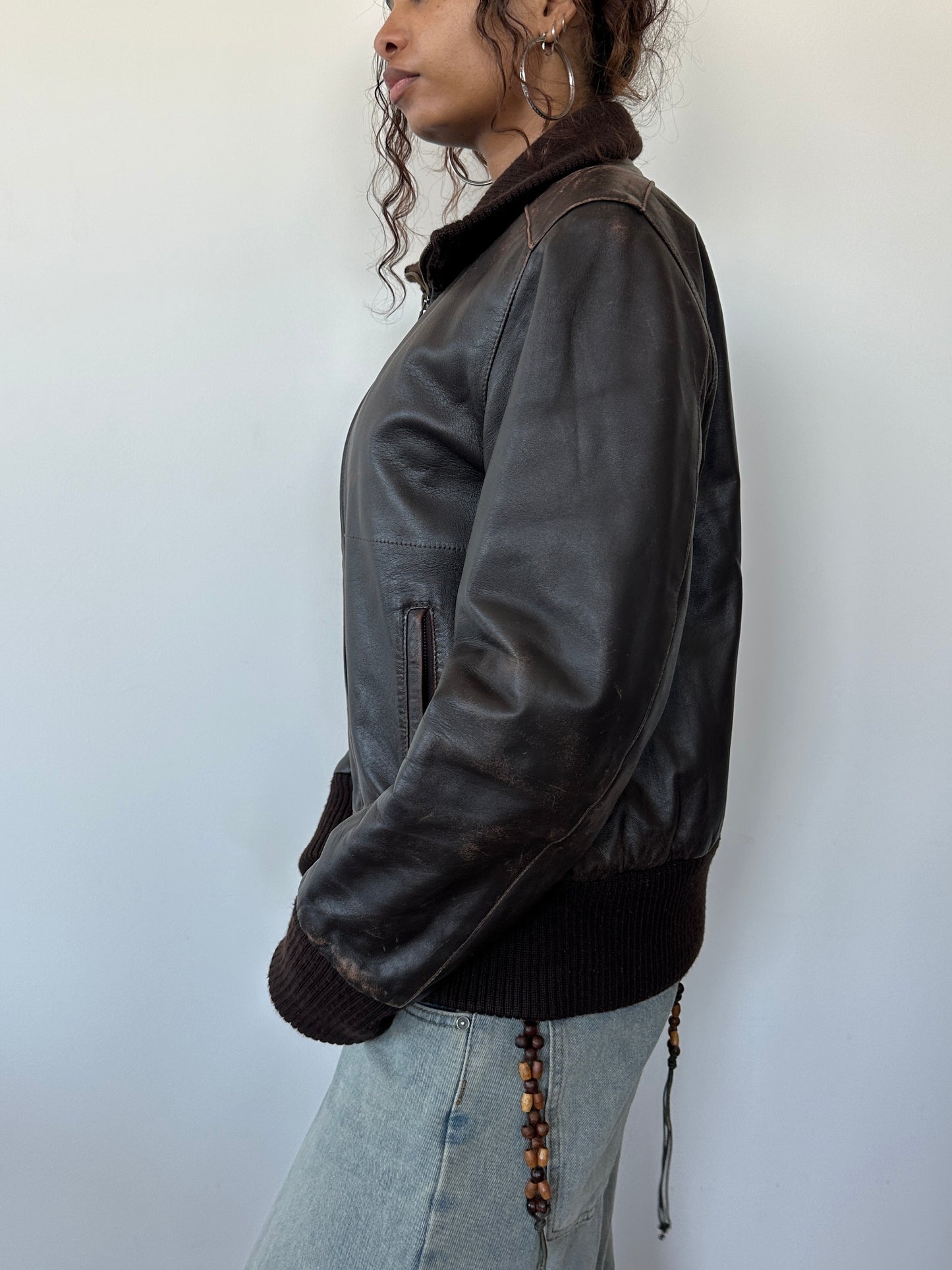 Brown Leather Bomber Jacket ⋆ Size M