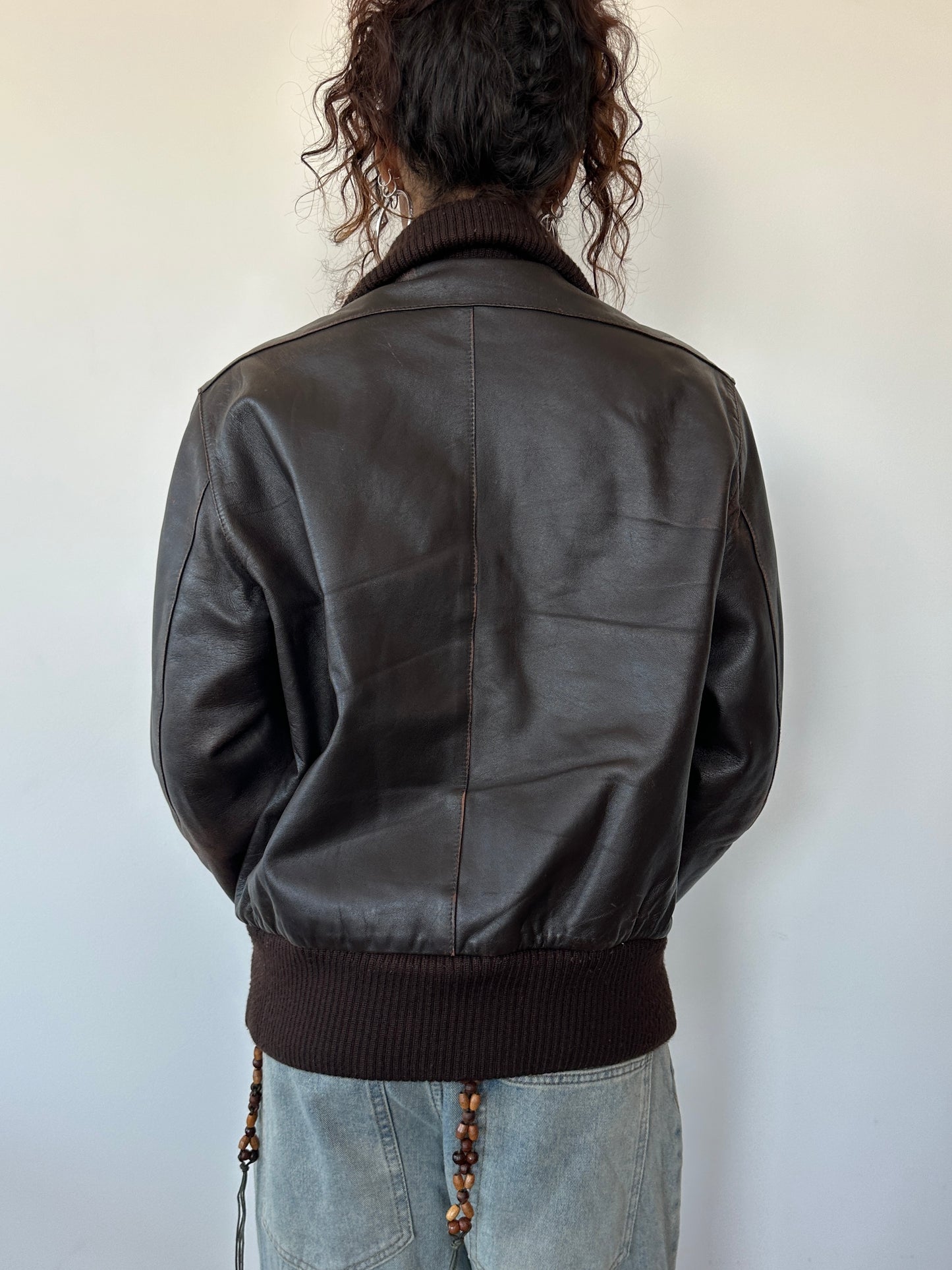 Brown Leather Bomber Jacket ⋆ Size M