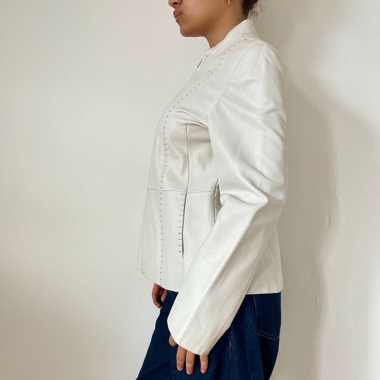 90's White Leather Jacket - Size S