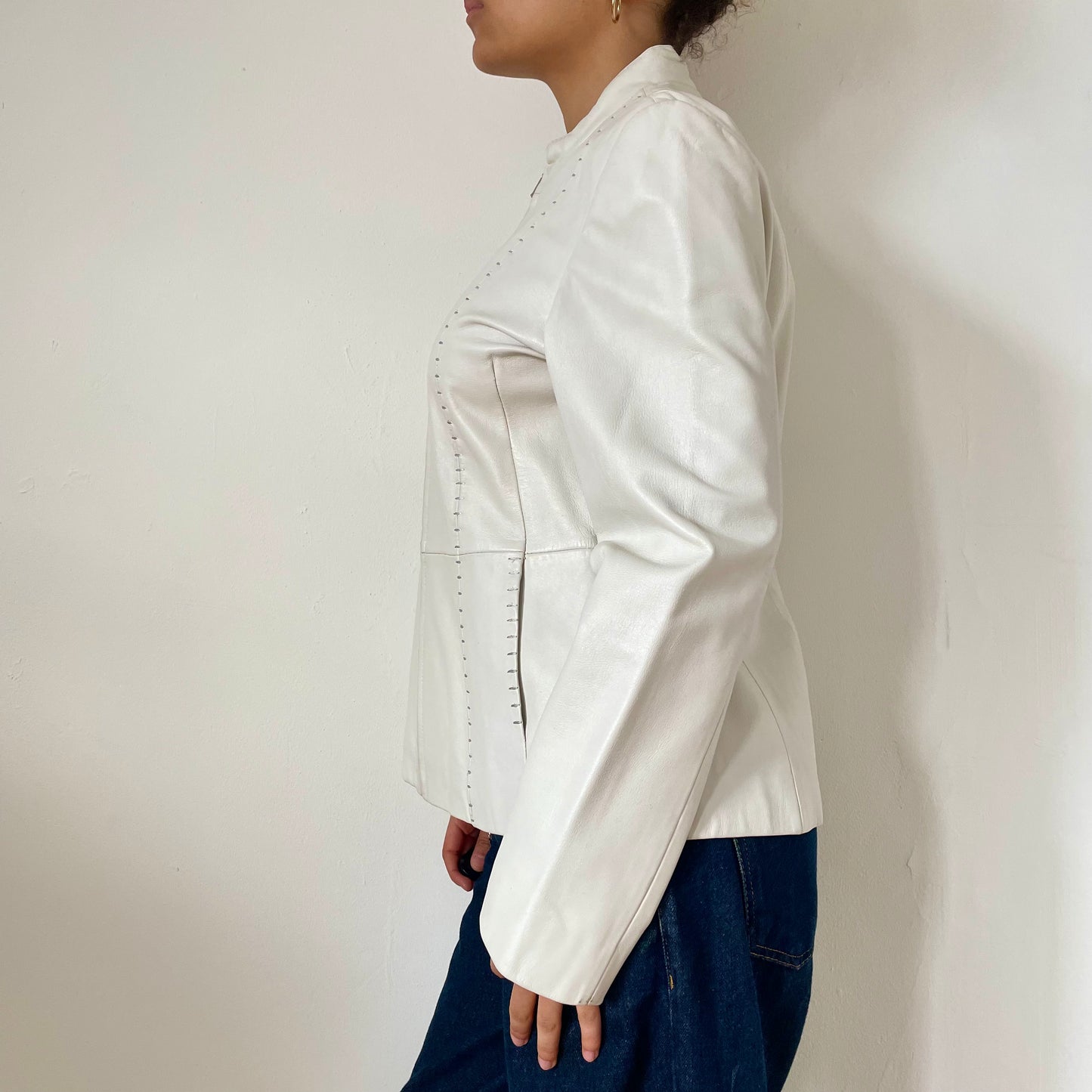 90's White Leather Jacket - Size S