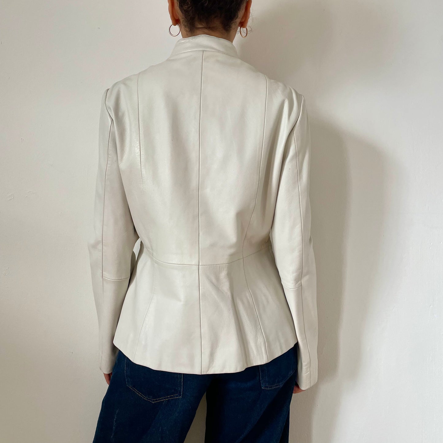 90's White Leather Jacket - Size S