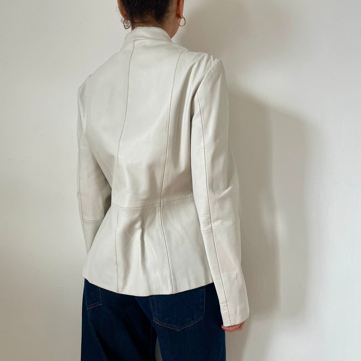 90's White Leather Jacket - Size S