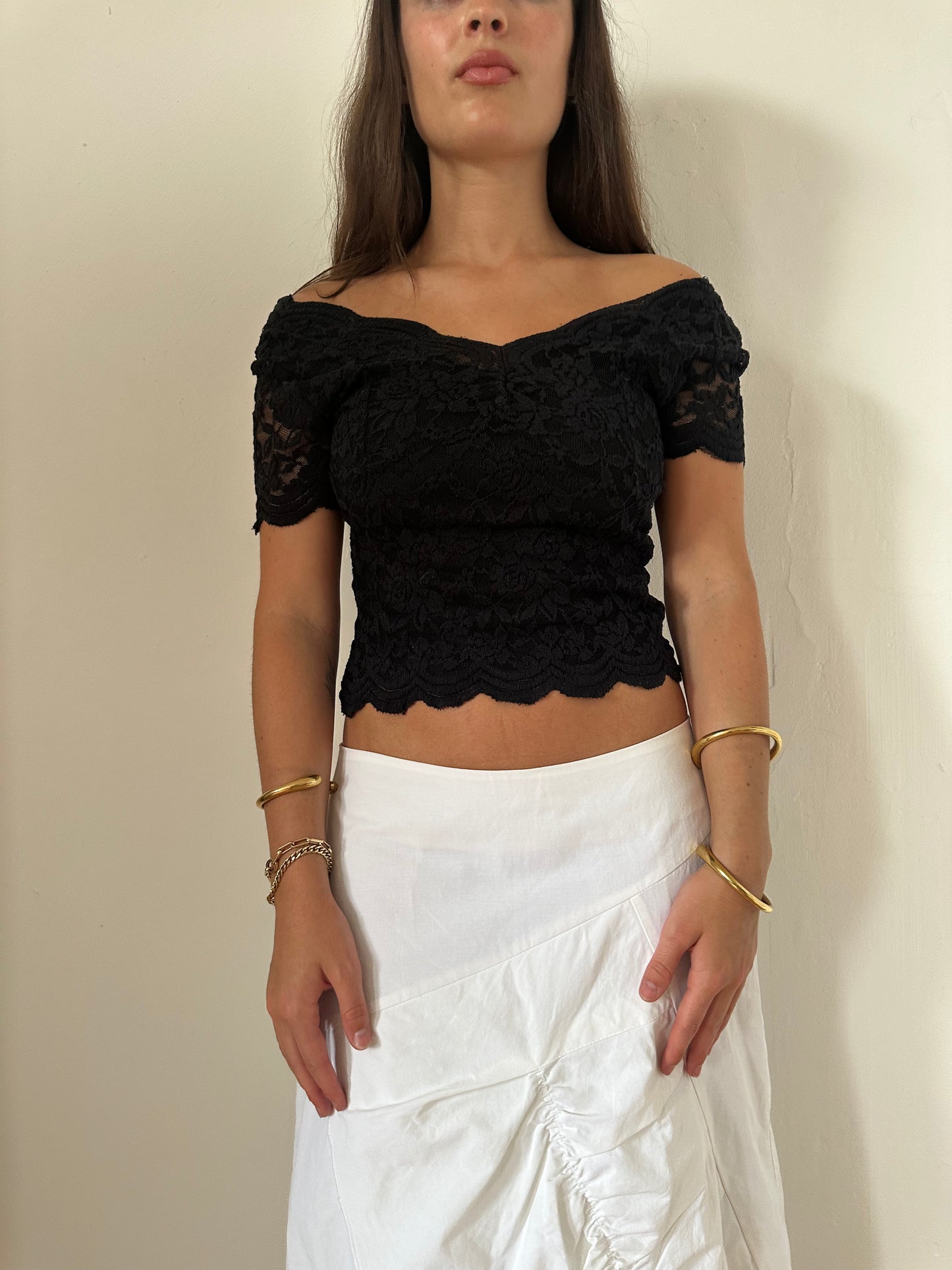 90's Lace Off Shoulder Tee - Size XS/S