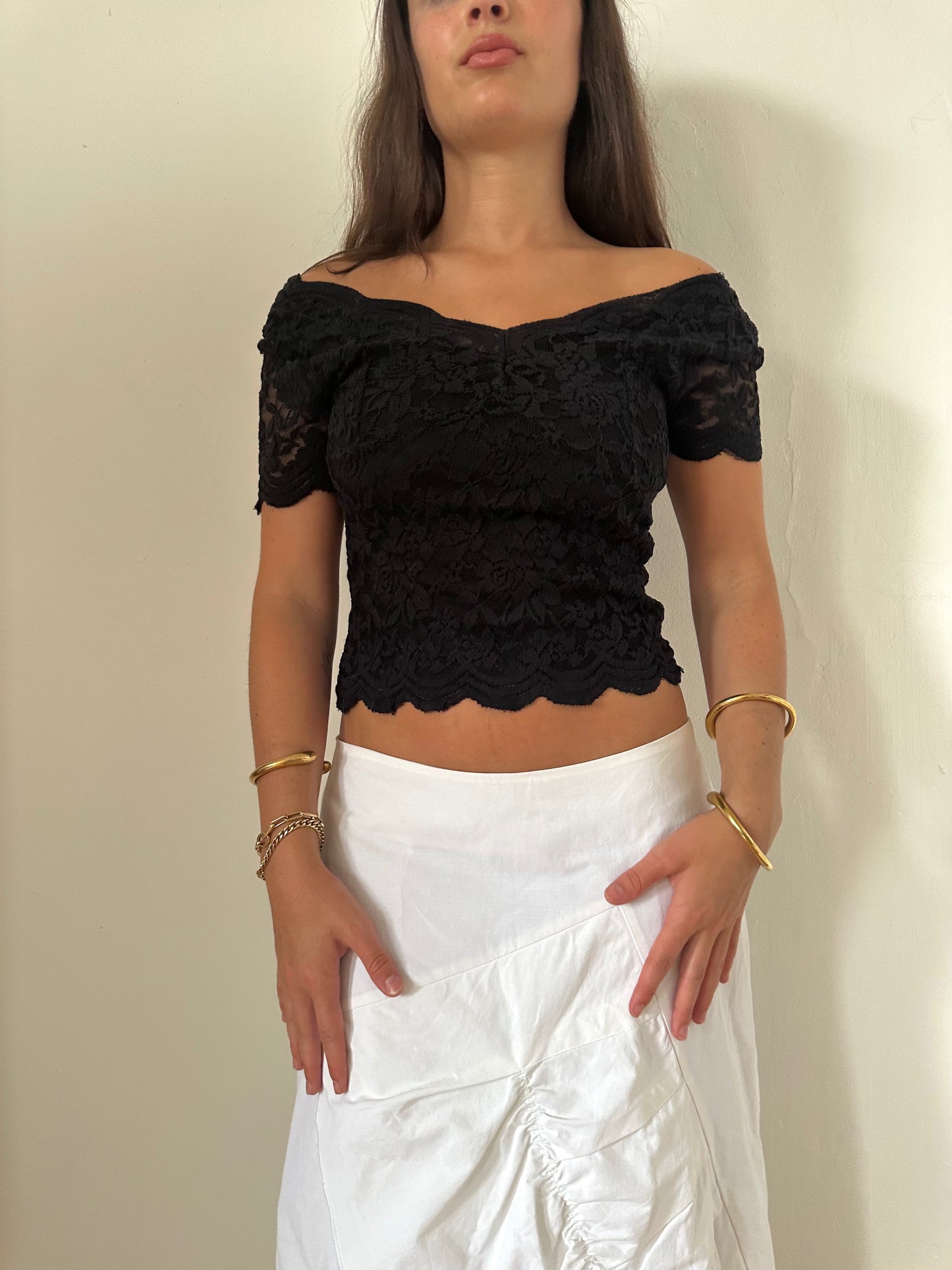 90's Lace Off Shoulder Tee - Size XS/S