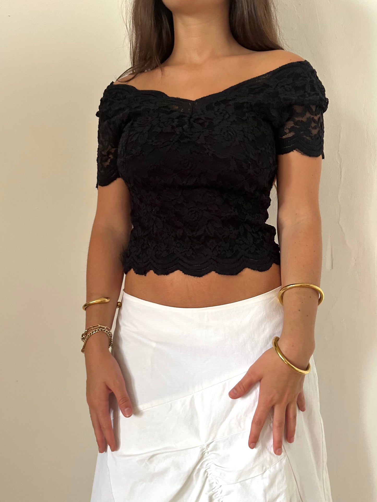 90's Lace Off Shoulder Tee - Size XS/S