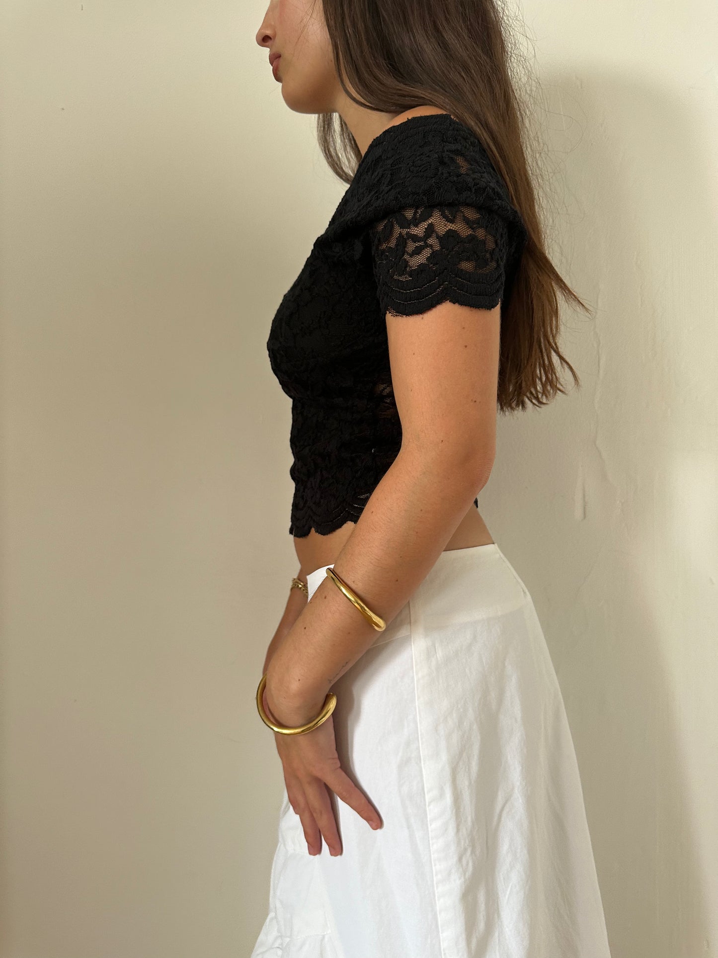 90's Lace Off Shoulder Tee - Size XS/S