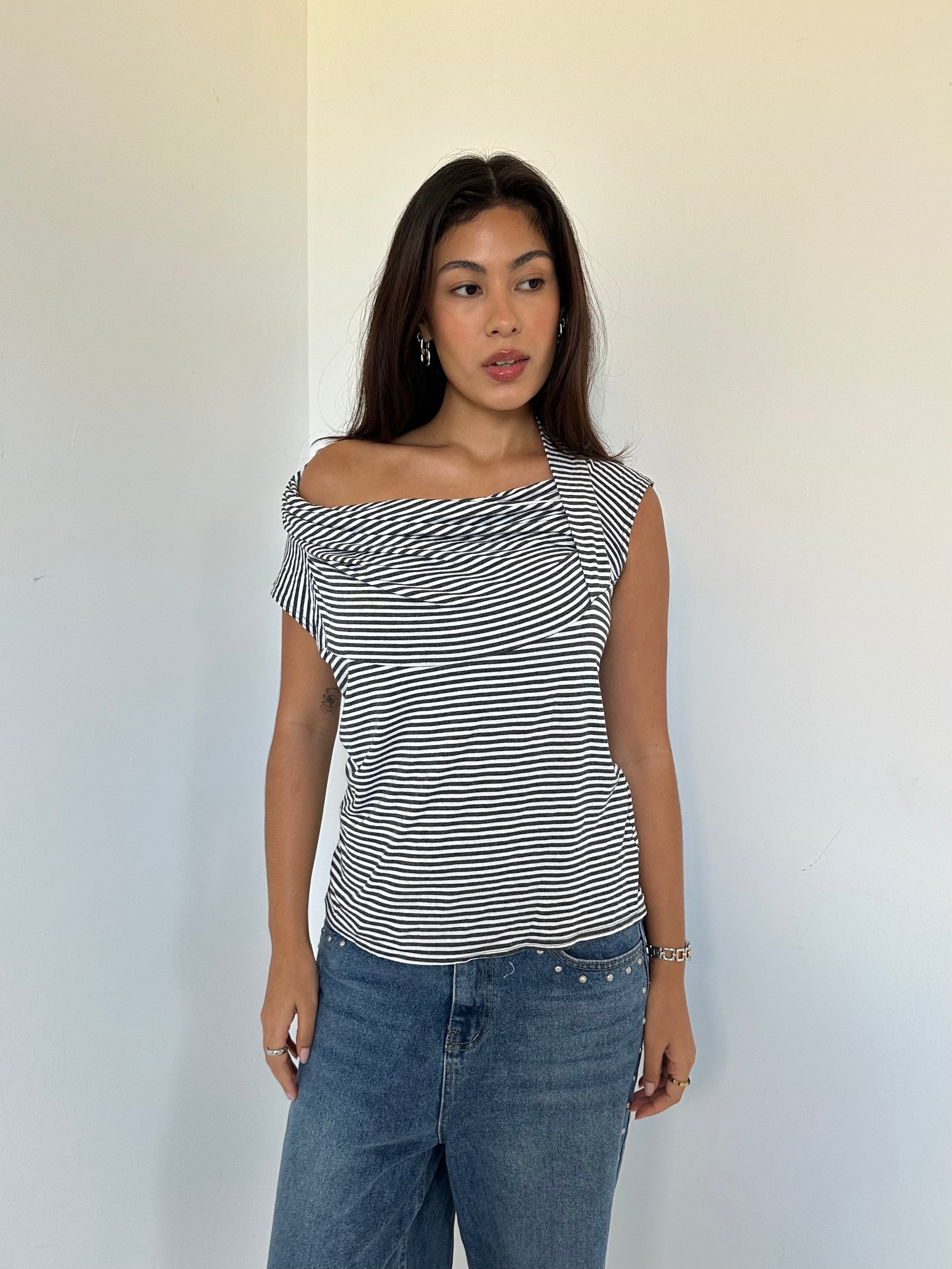 off shoulder stripe top — size s