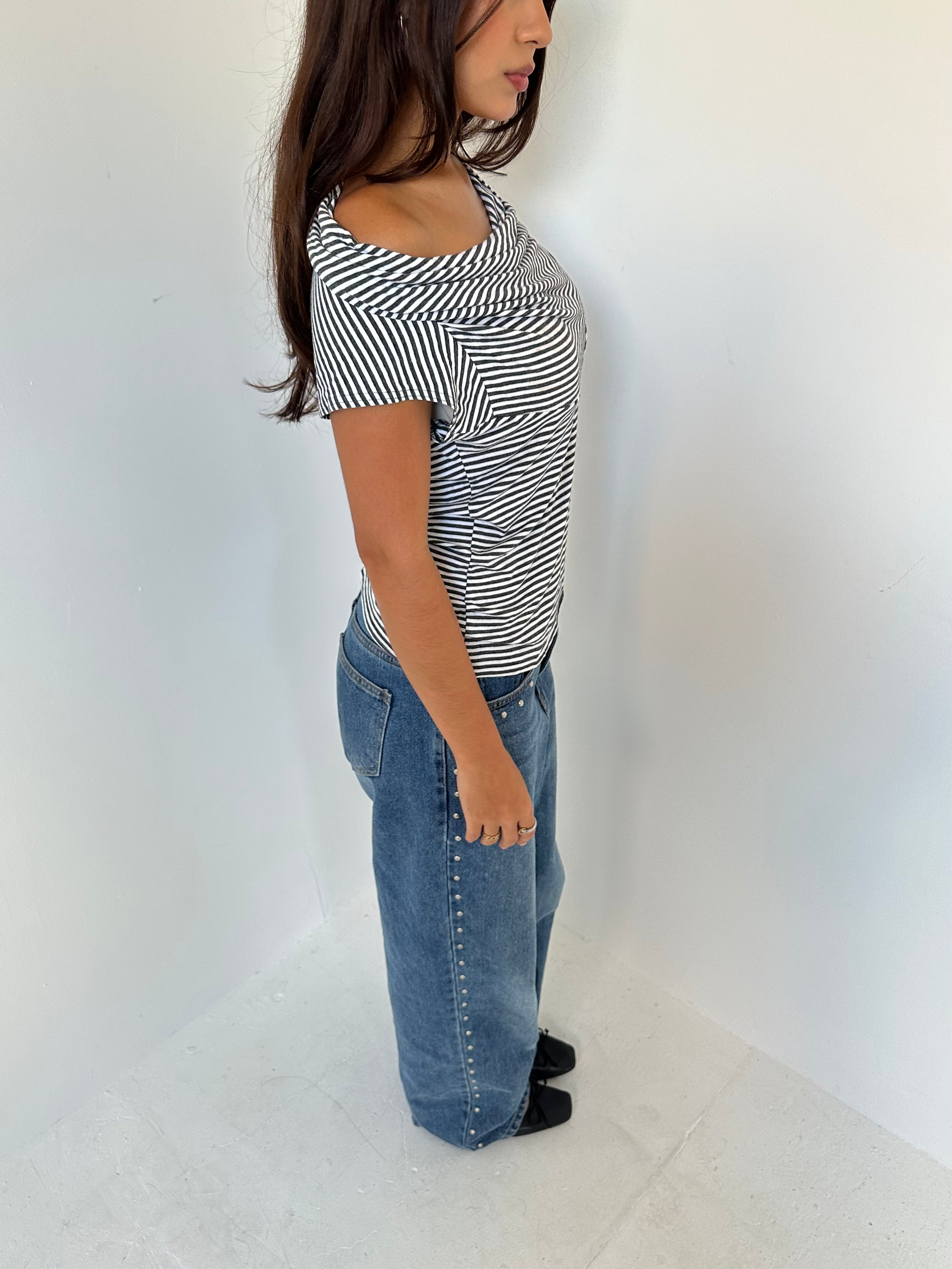 off shoulder stripe top — size s