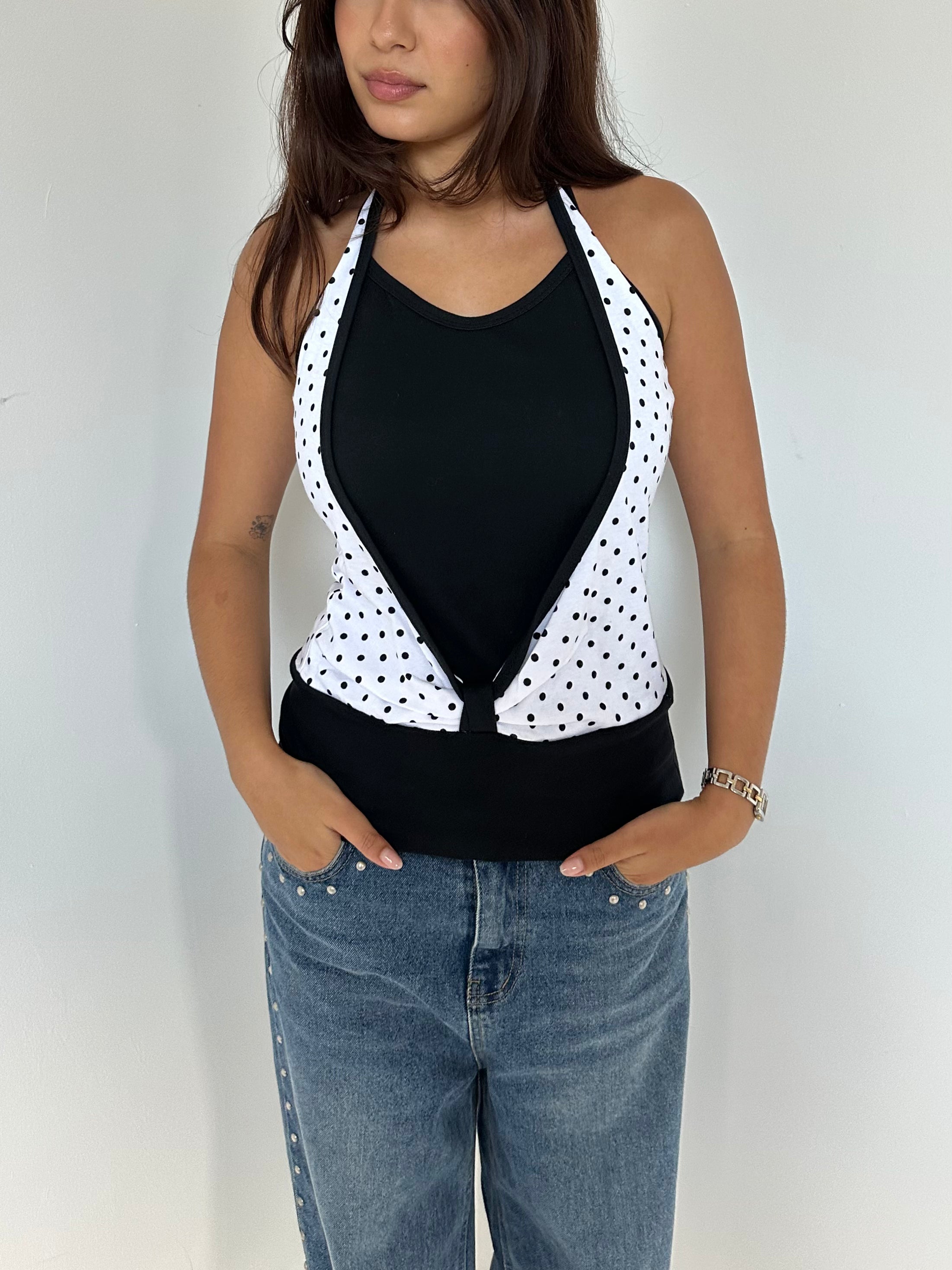 polka dot halter top — size s
