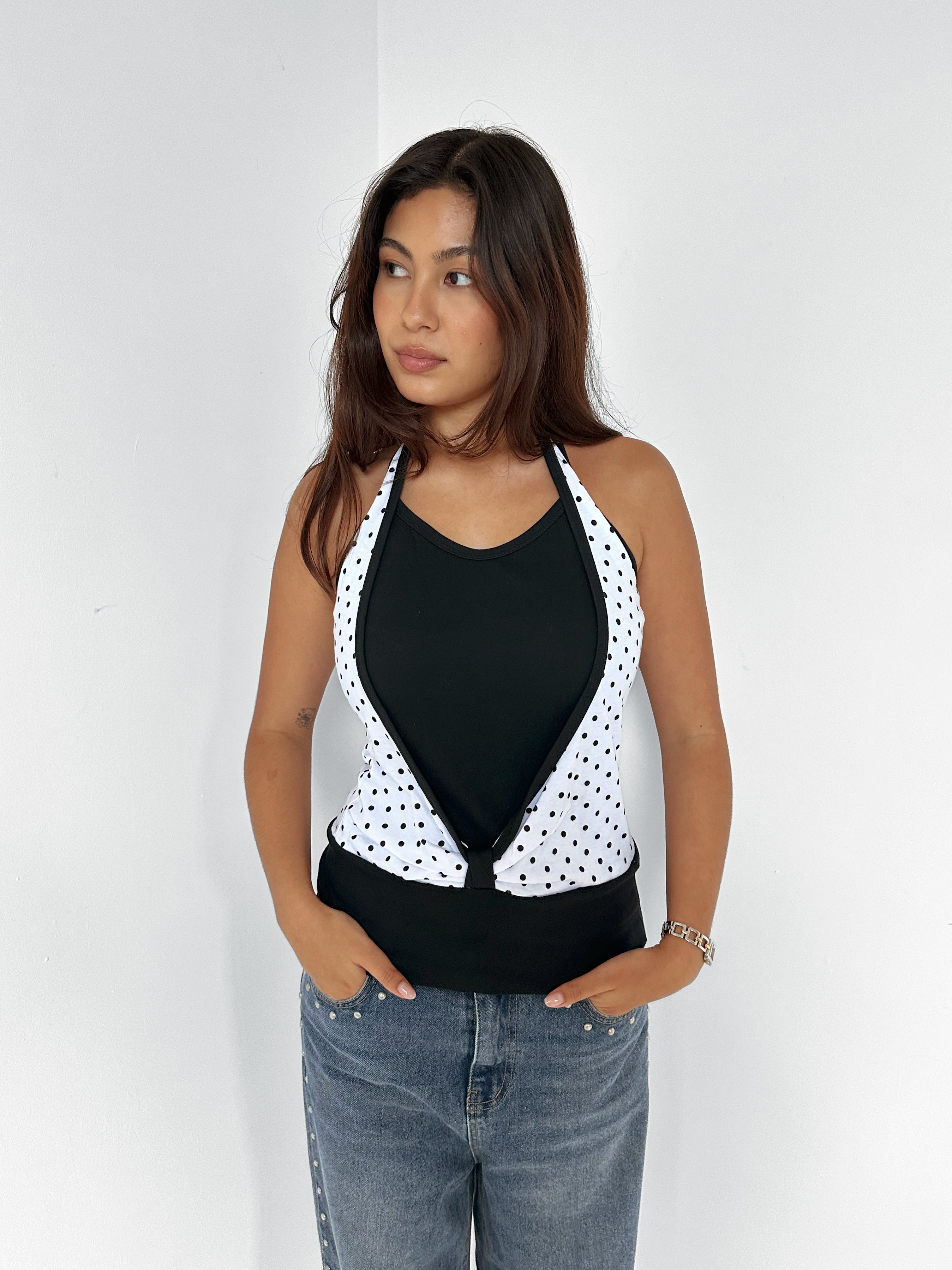 polka dot halter top — size s