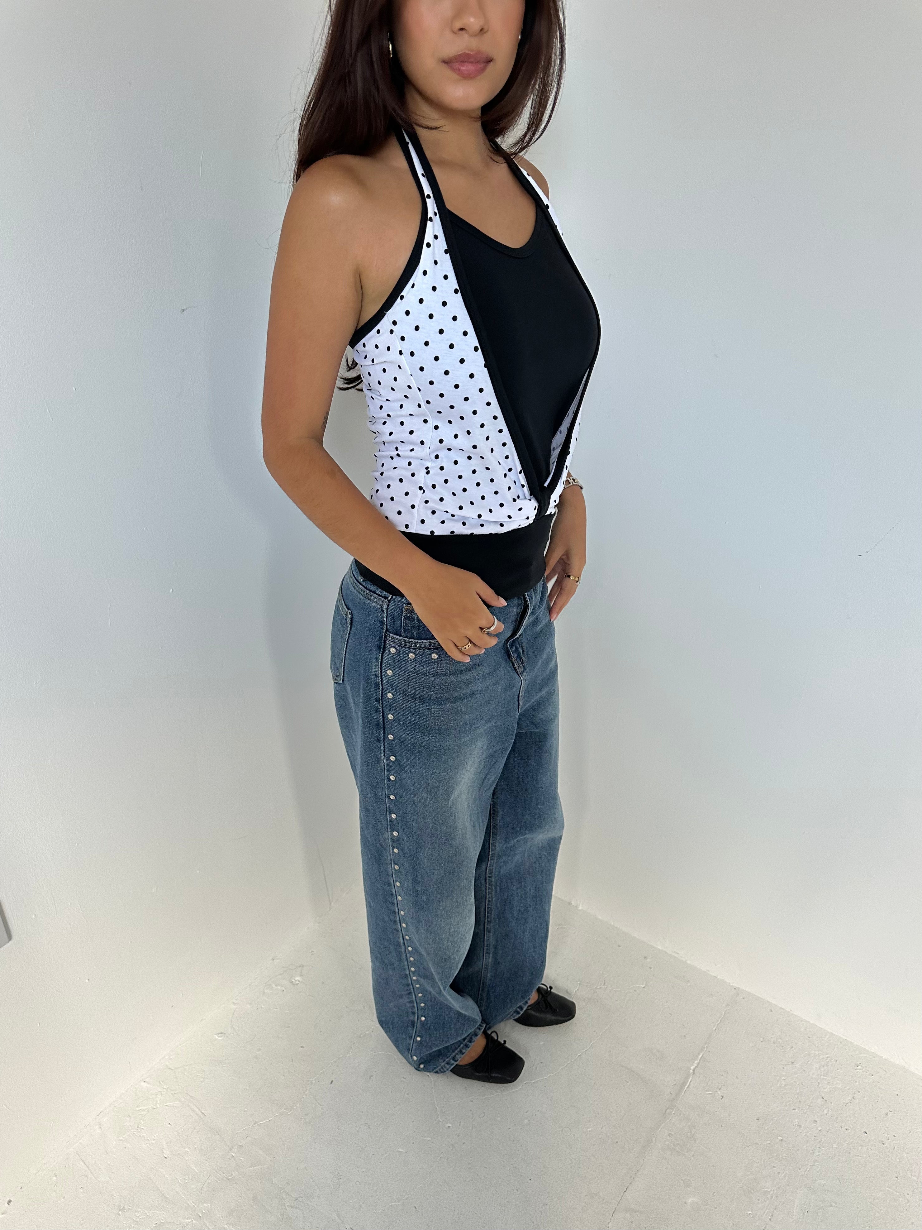polka dot halter top — size s