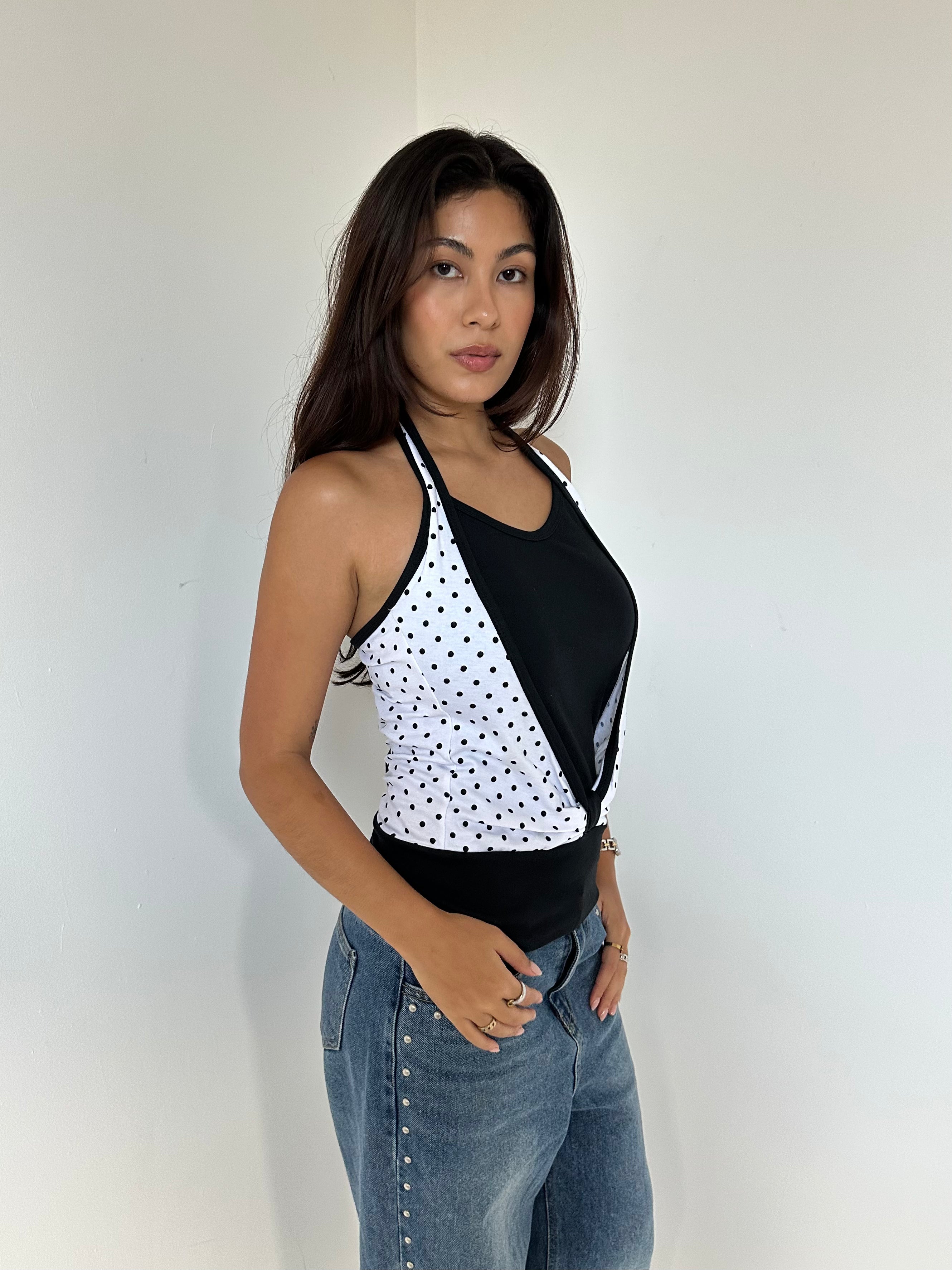 polka dot halter top — size s
