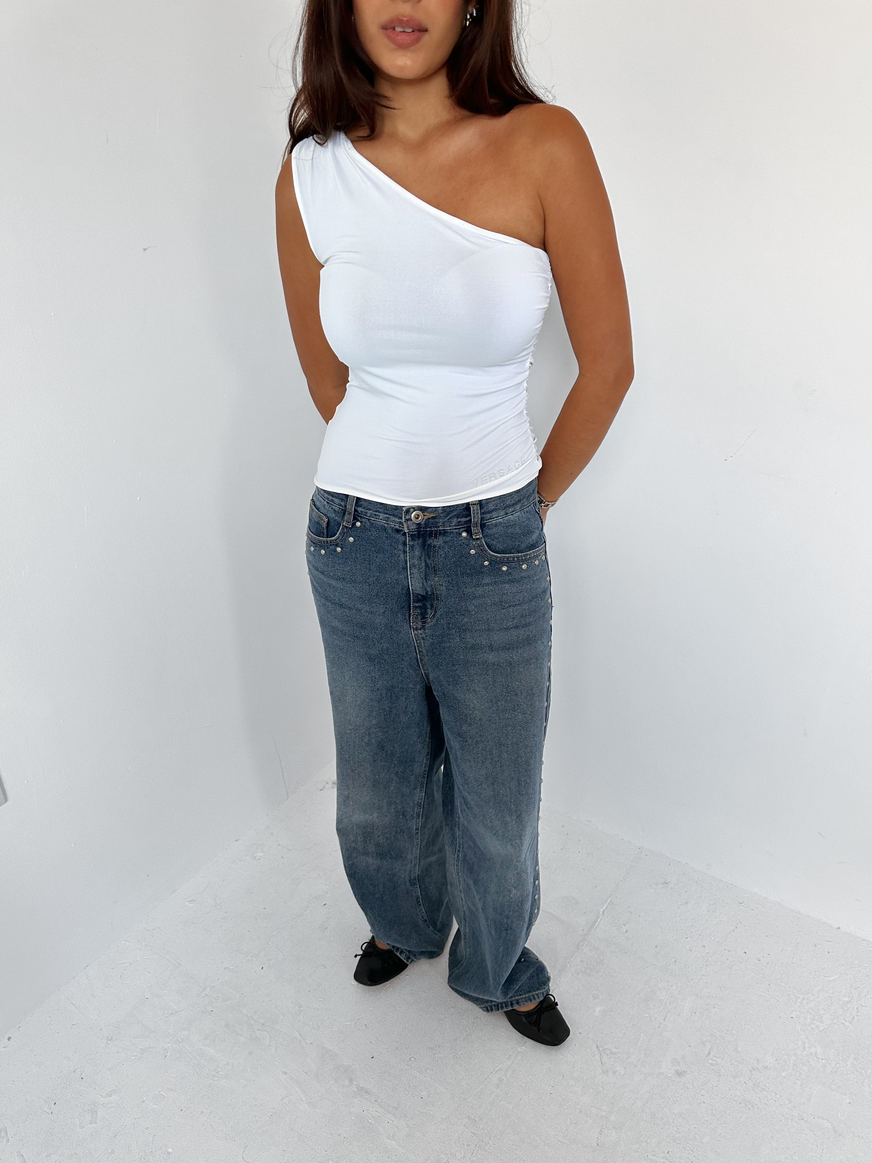 versace one shoulder top — size xs/s