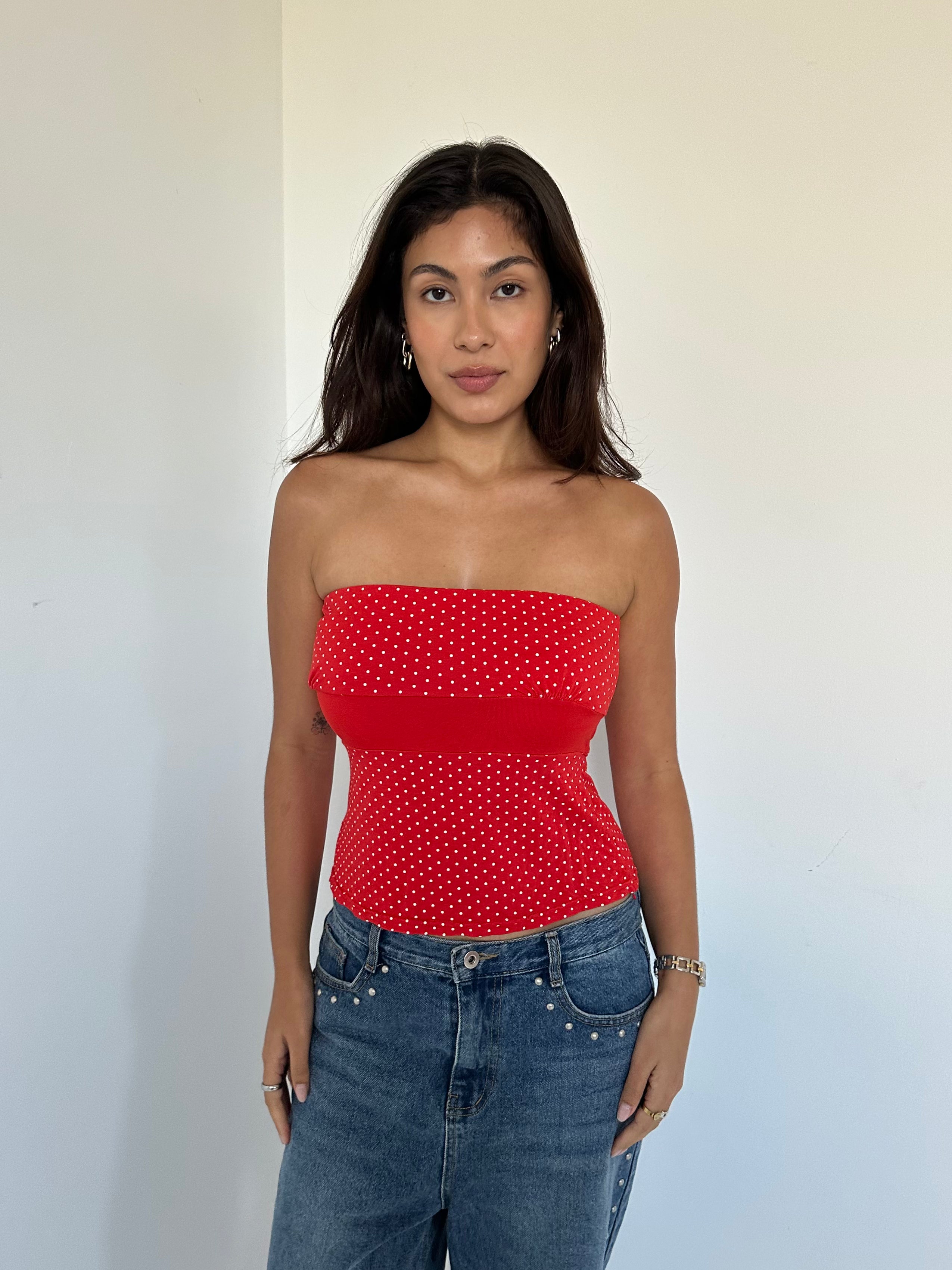 polka dot tube top — size xs