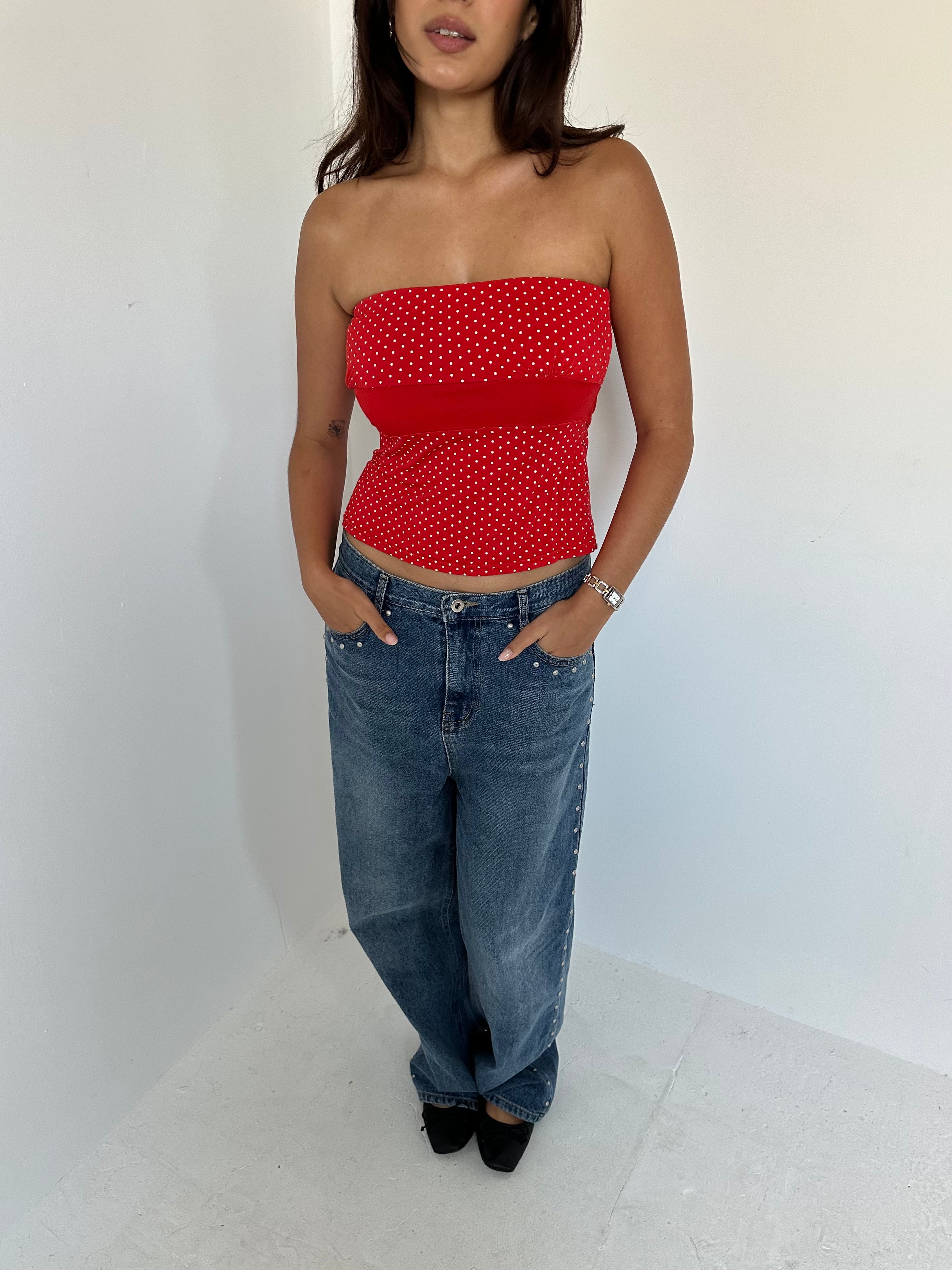 polka dot tube top — size xs