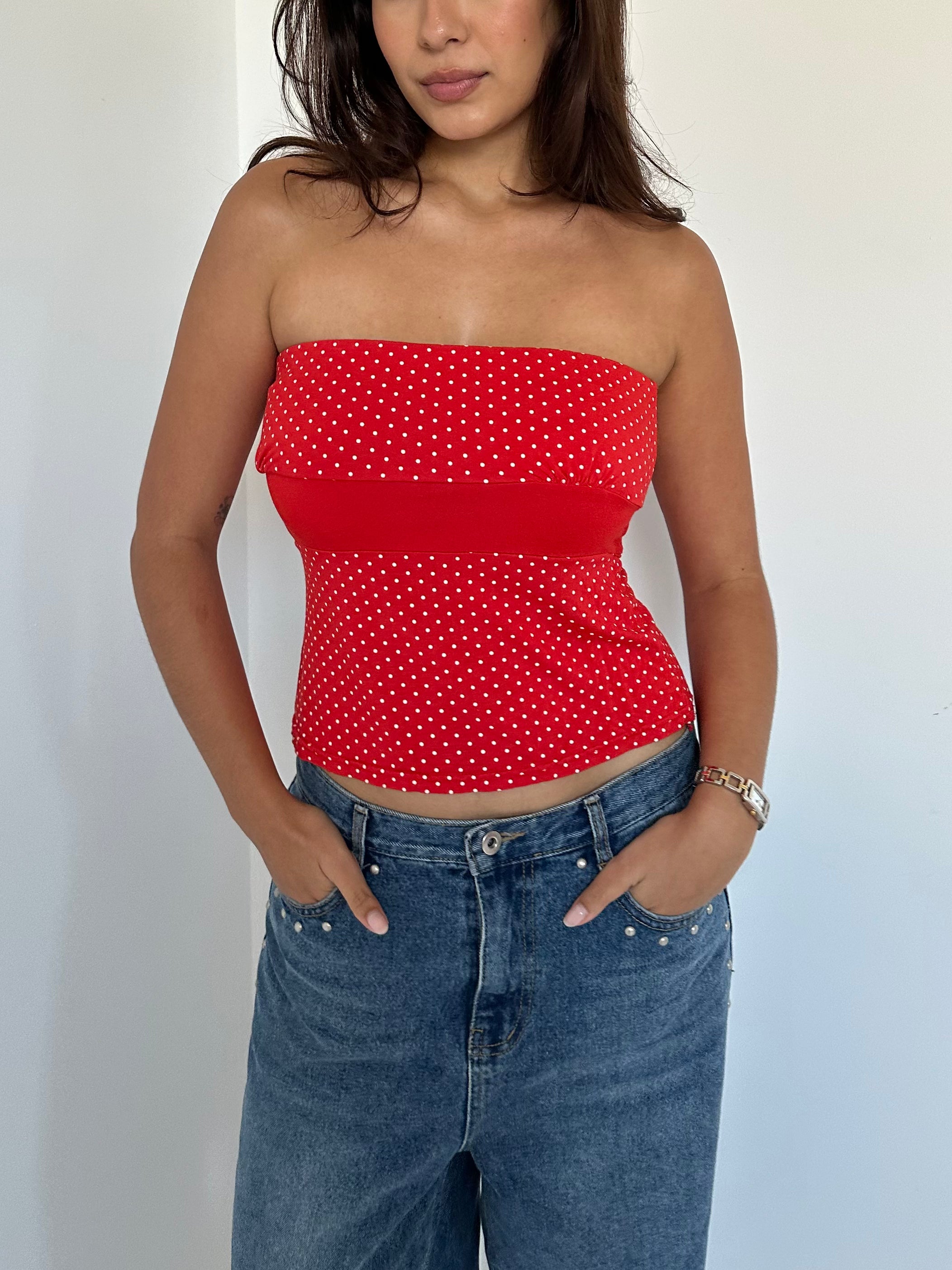 polka dot tube top — size xs