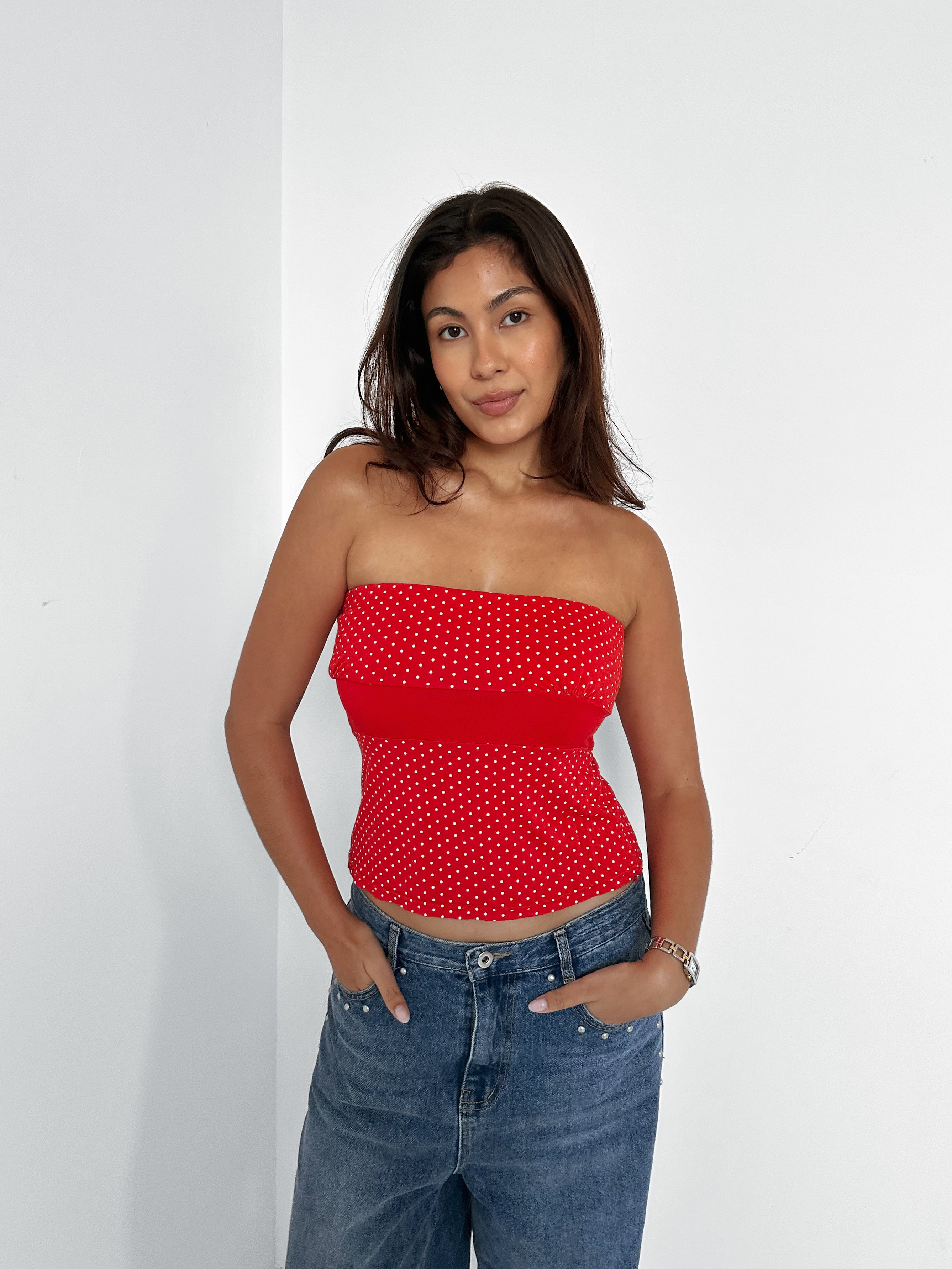 polka dot tube top — size xs