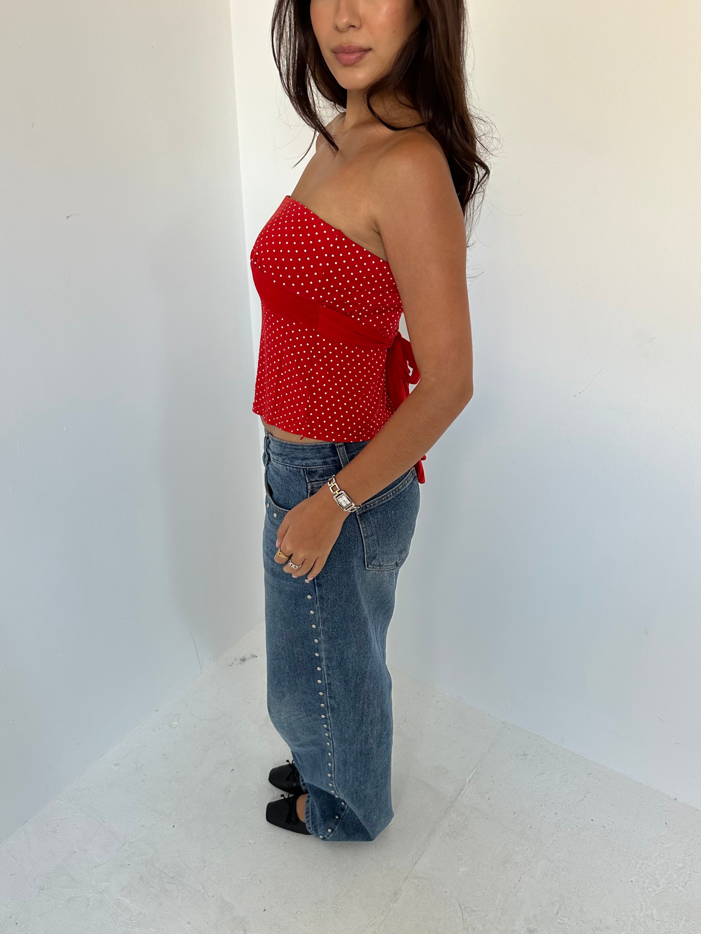 polka dot tube top — size xs