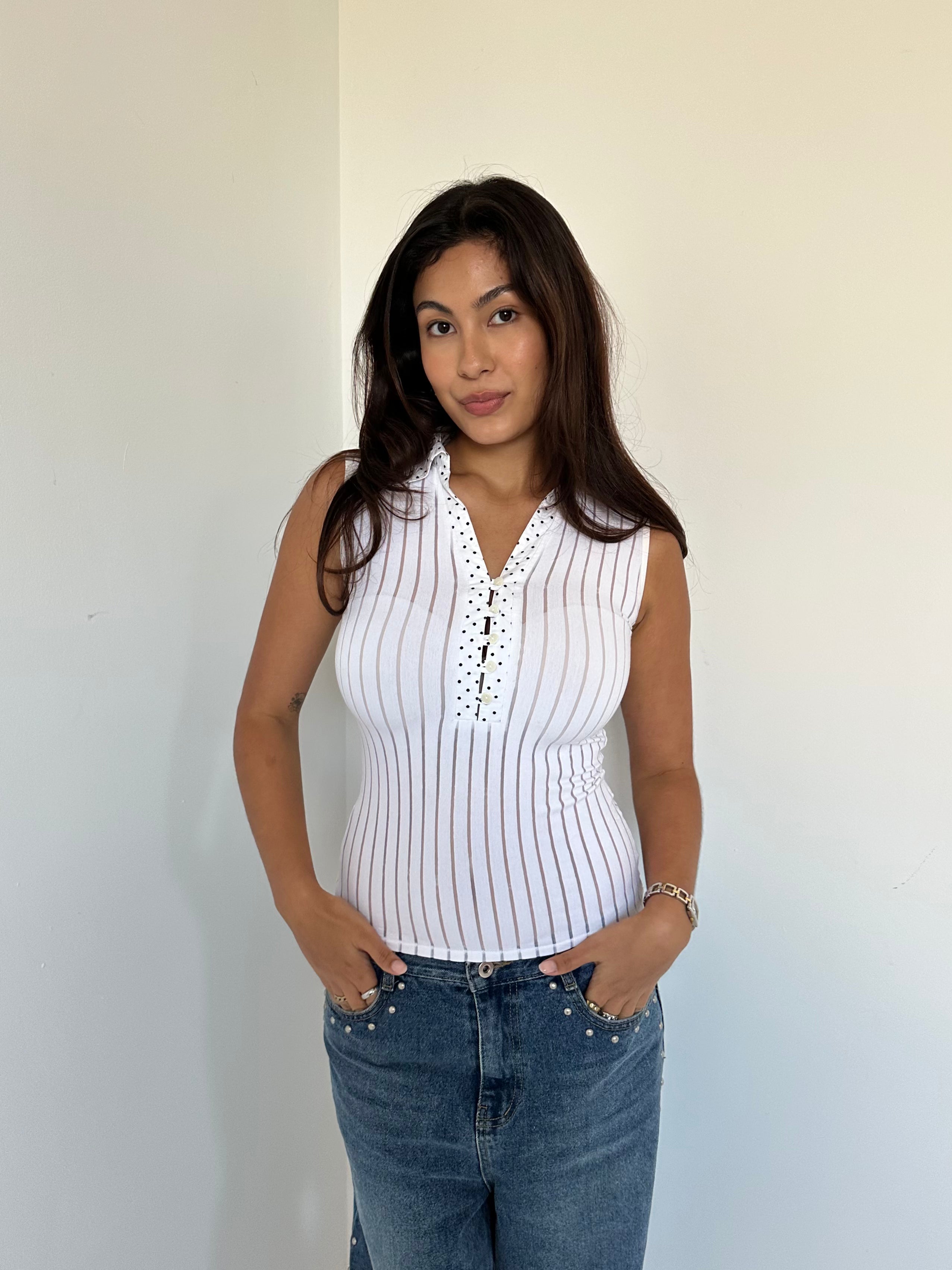 polka dot + stripe top — size xs/s