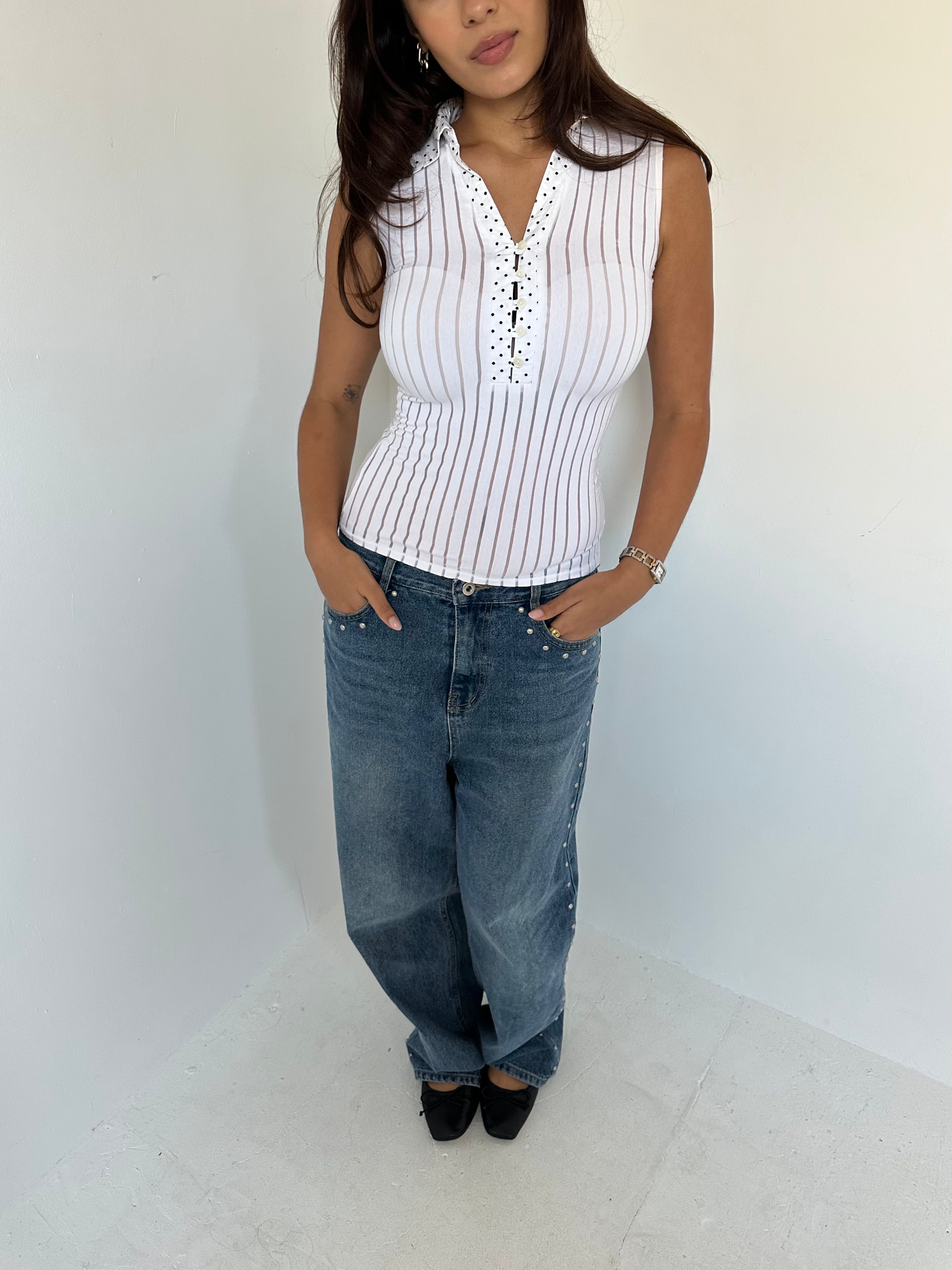 polka dot + stripe top — size xs/s