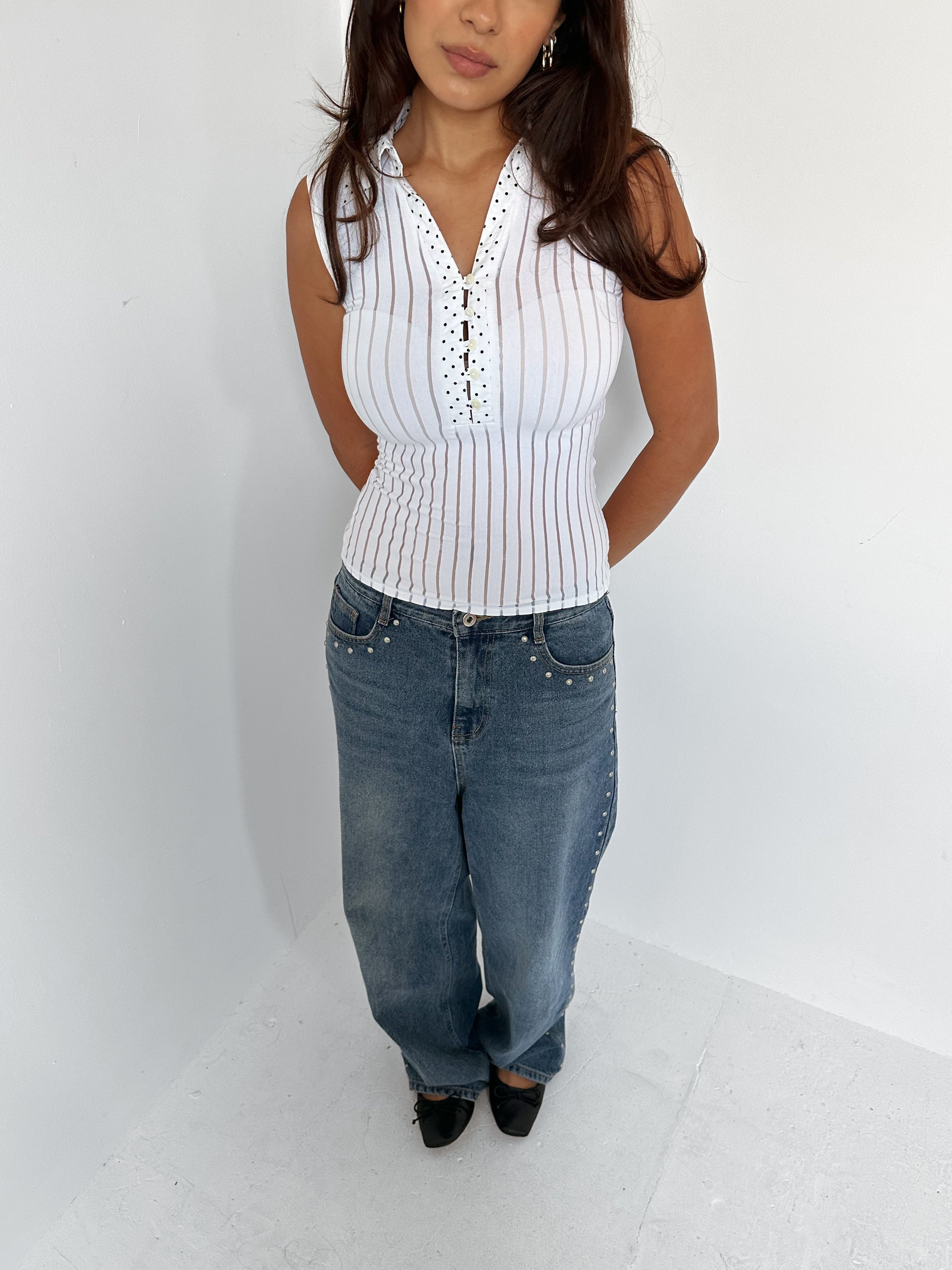 polka dot + stripe top — size xs/s