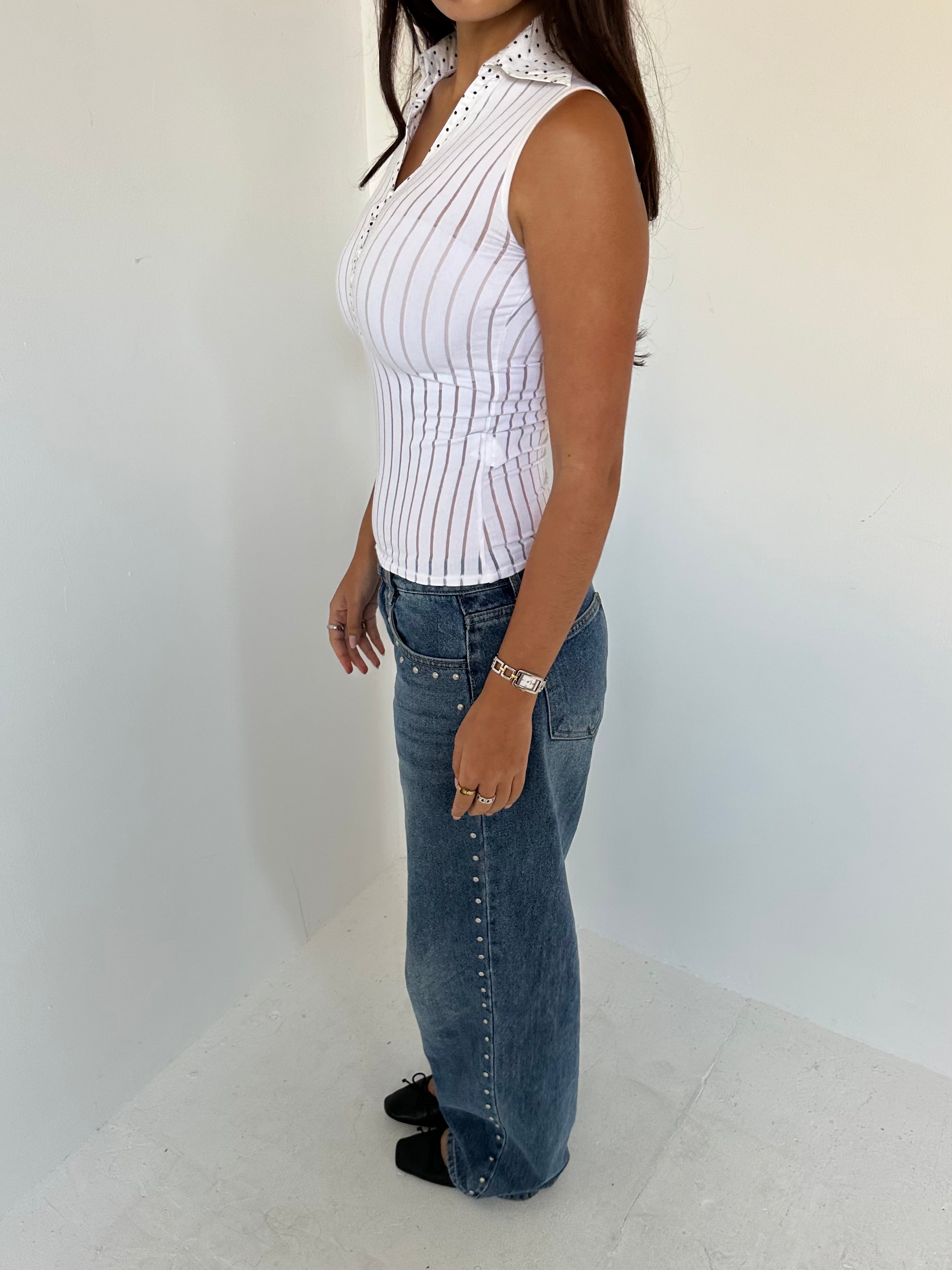 polka dot + stripe top — size xs/s