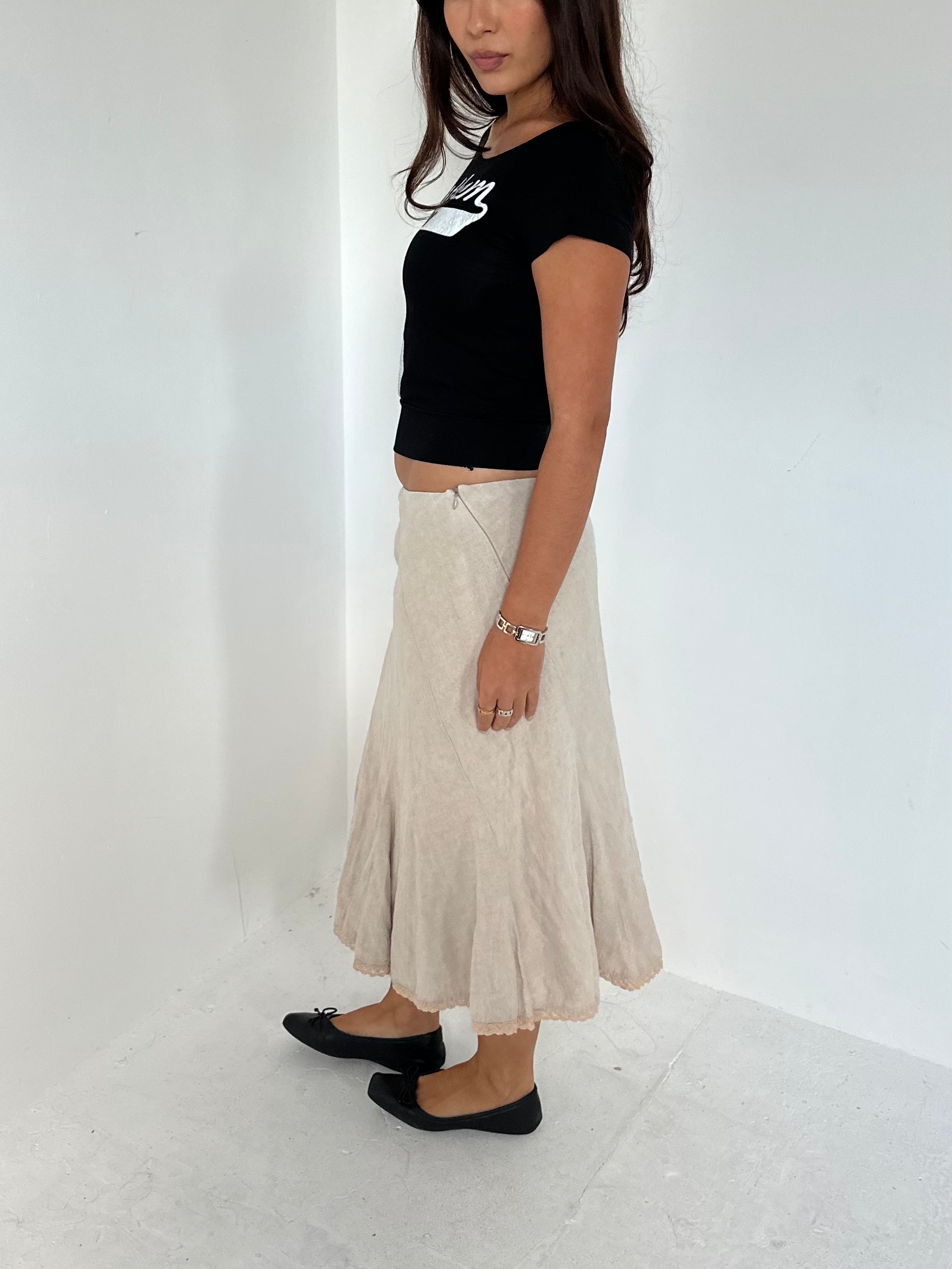 linen midi skirt — size s