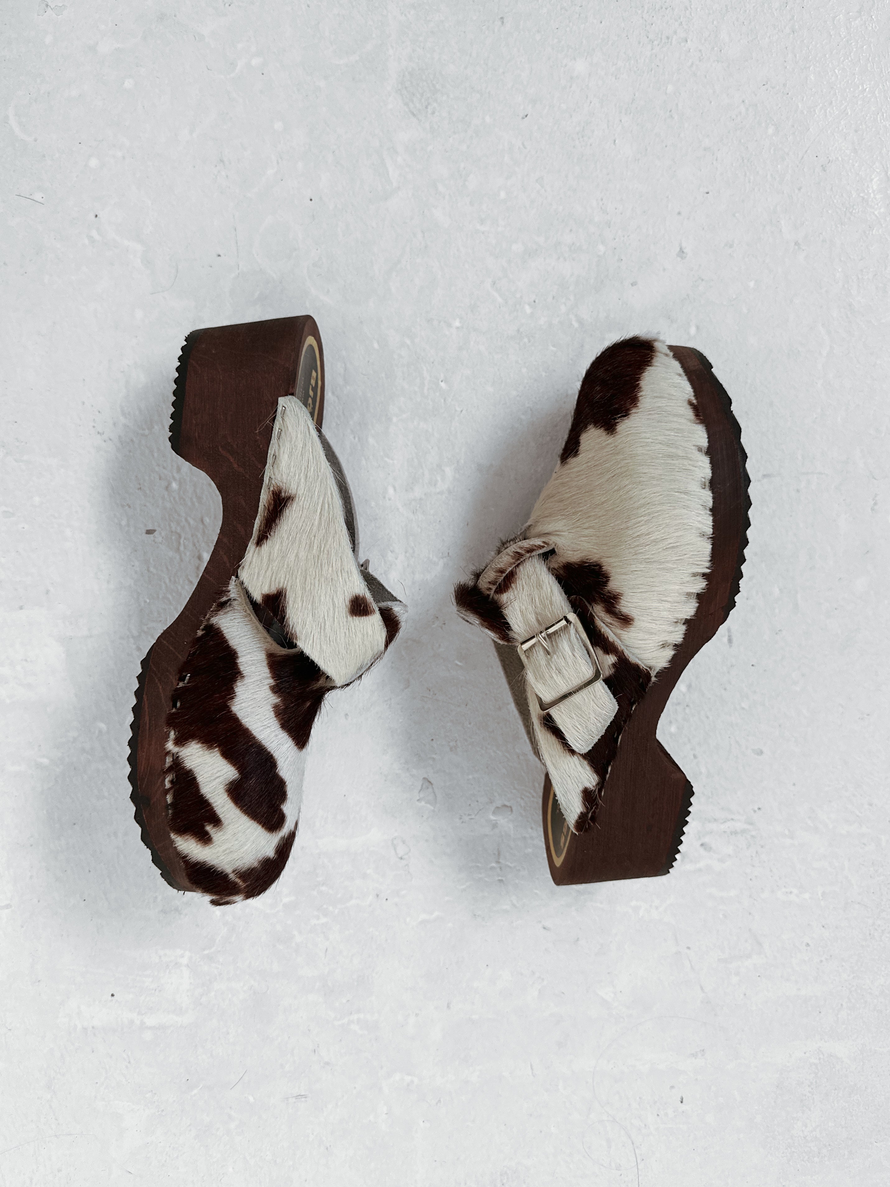 cow hide clogs — size 5