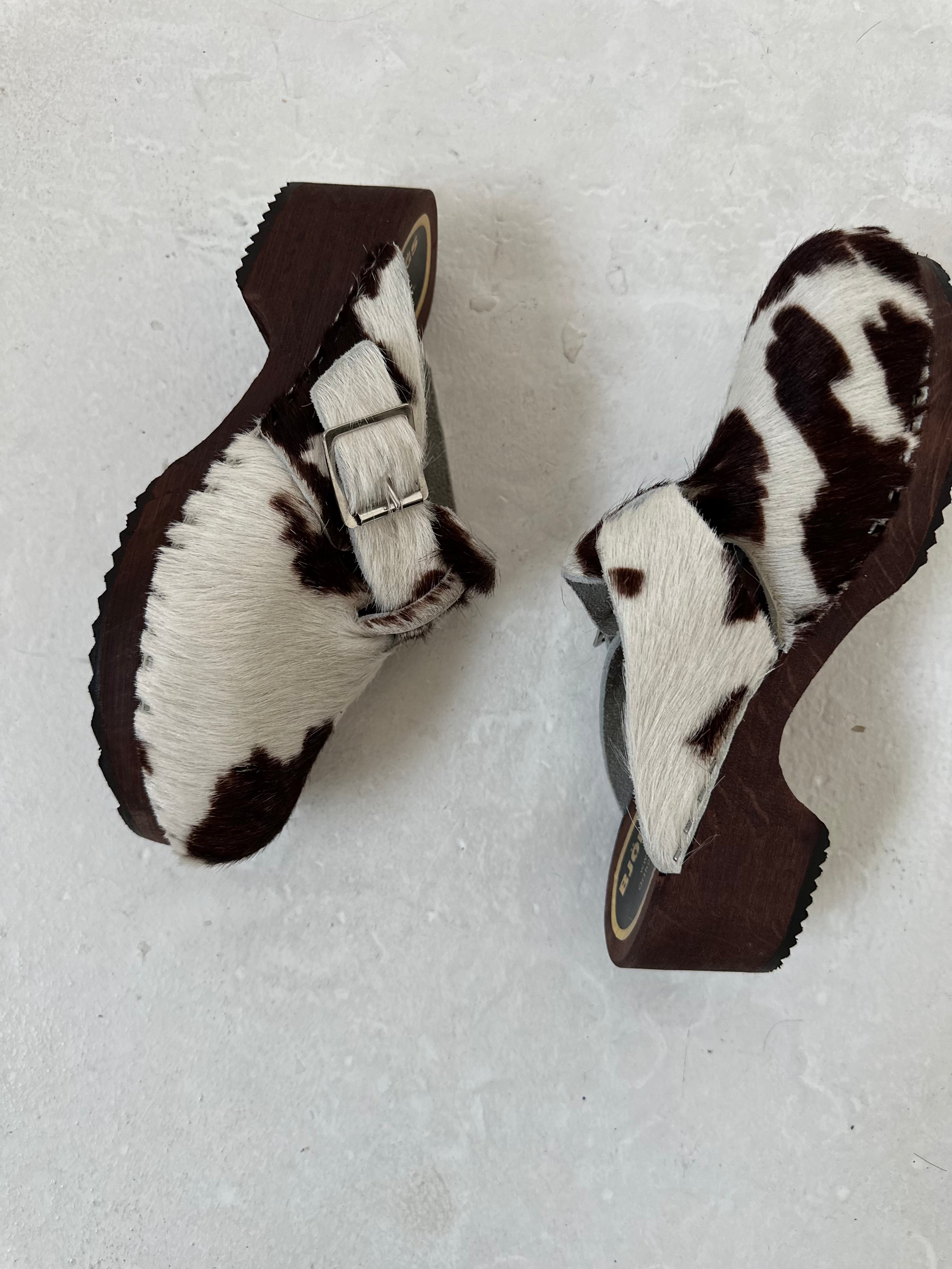 cow hide clogs — size 5
