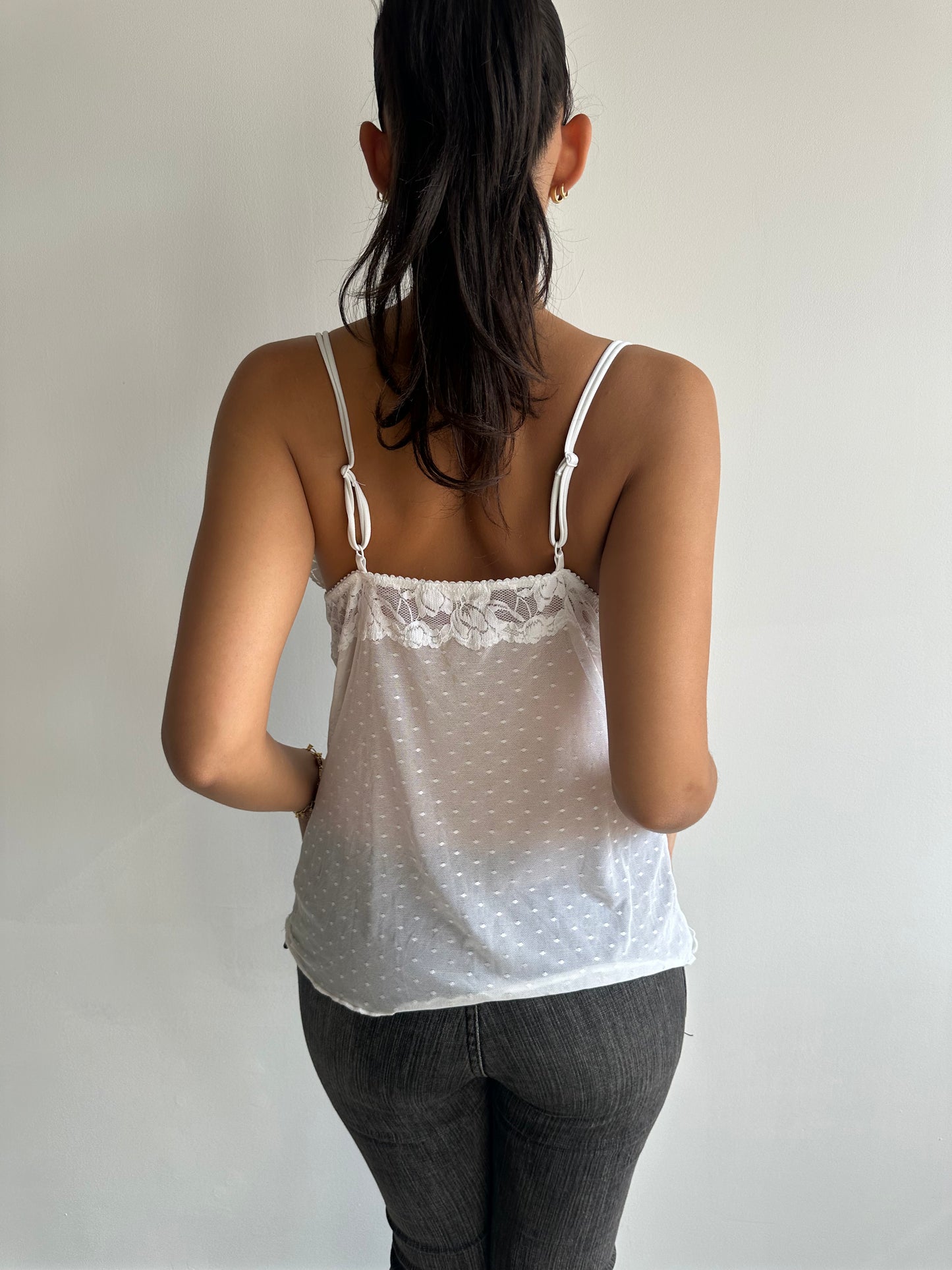 polka dot + lace cami top ⋆ size m/l