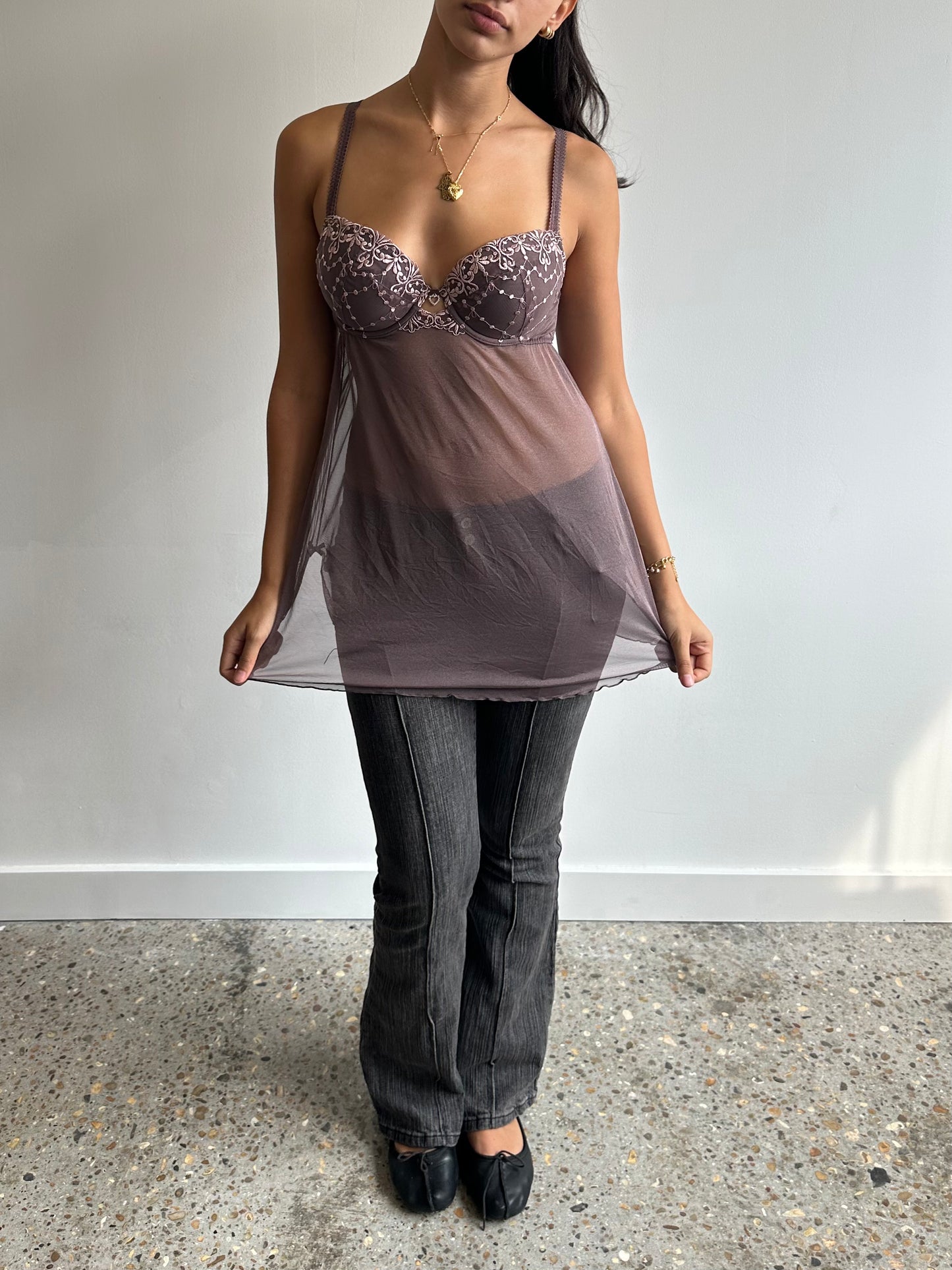 brown + pink babydoll dress ⋆ size s