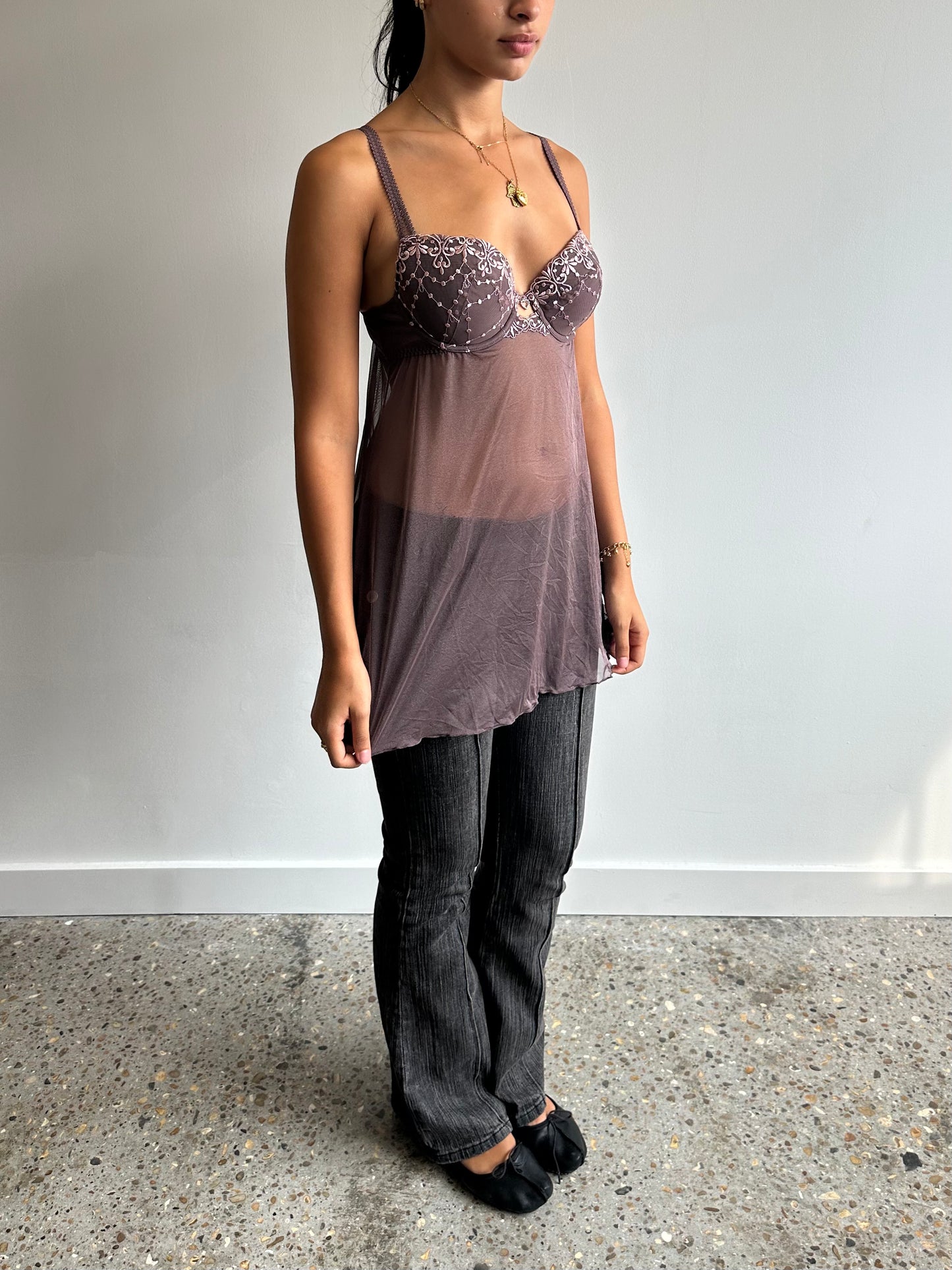 brown + pink babydoll dress ⋆ size s