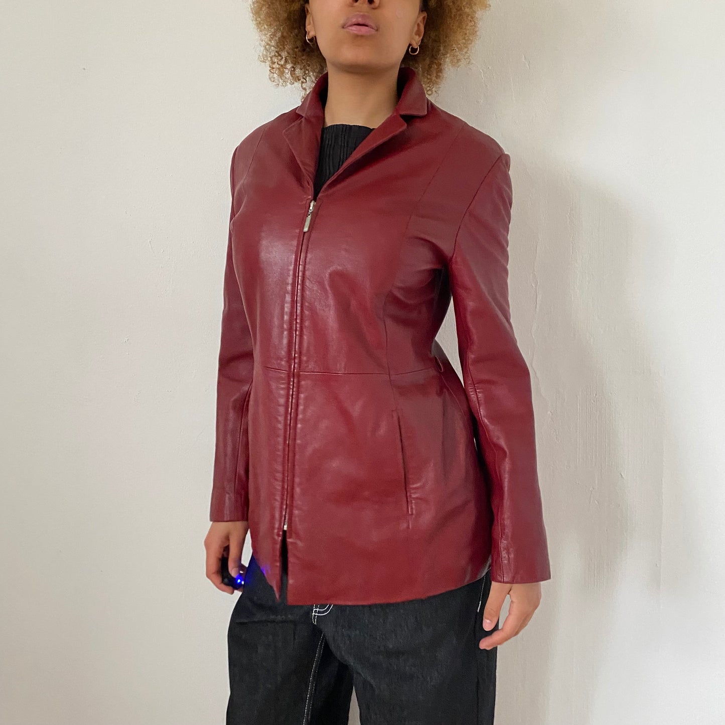 90's Red Leather Jacket - Size XS/S