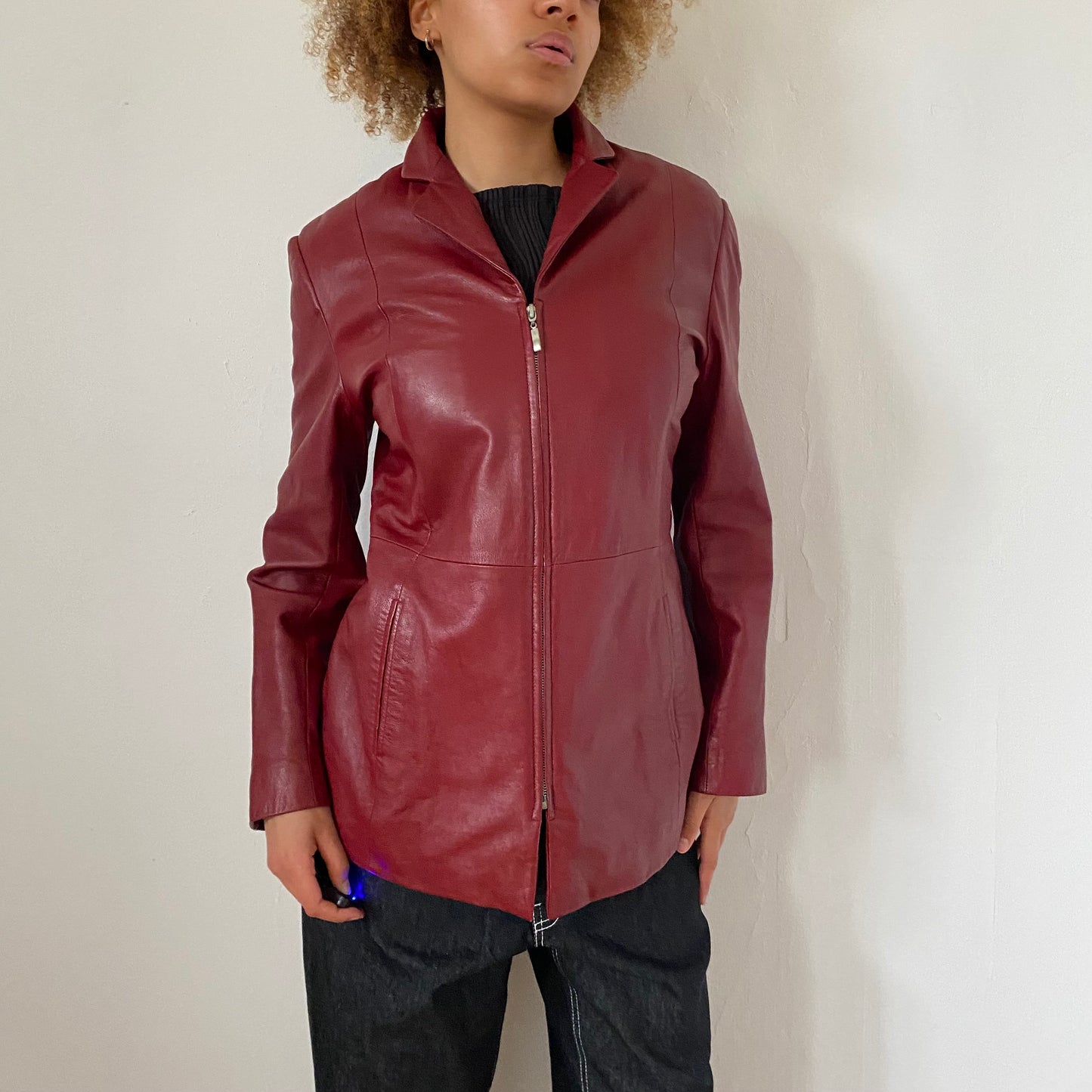 90's Red Leather Jacket - Size XS/S