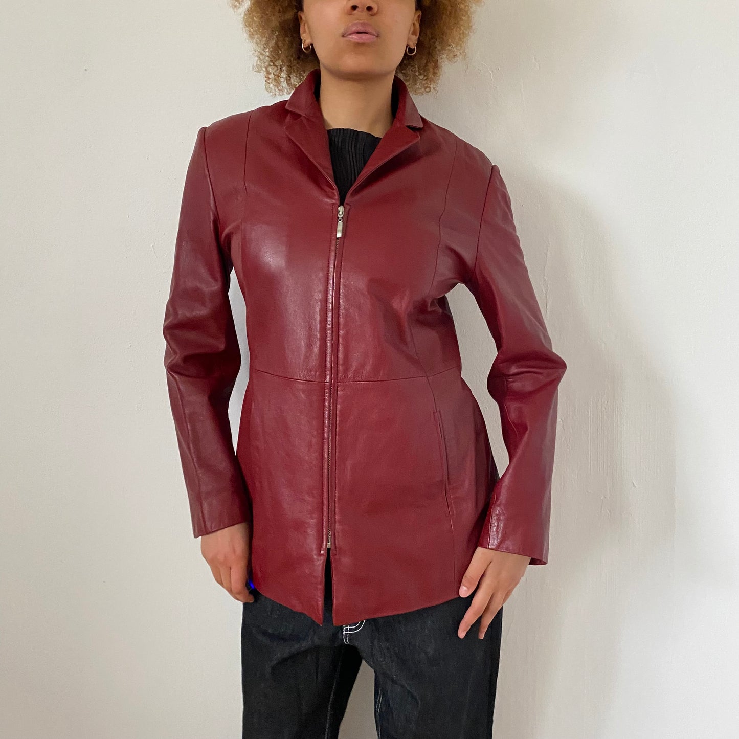 90's Red Leather Jacket - Size XS/S