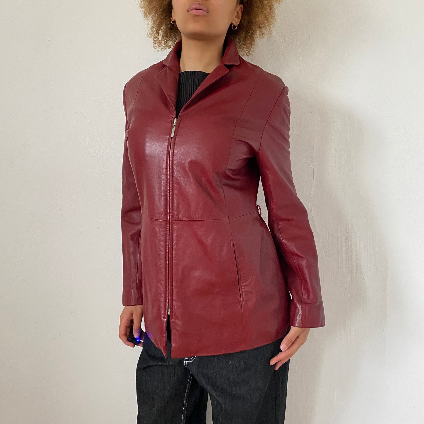 90's Red Leather Jacket - Size XS/S