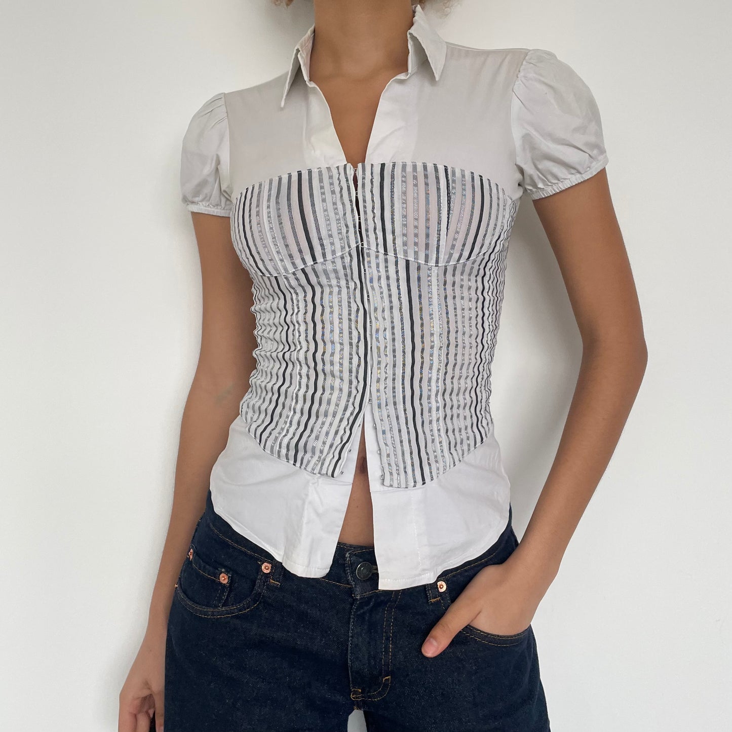 2000's Hook Eye Corset Shirt - Size XS