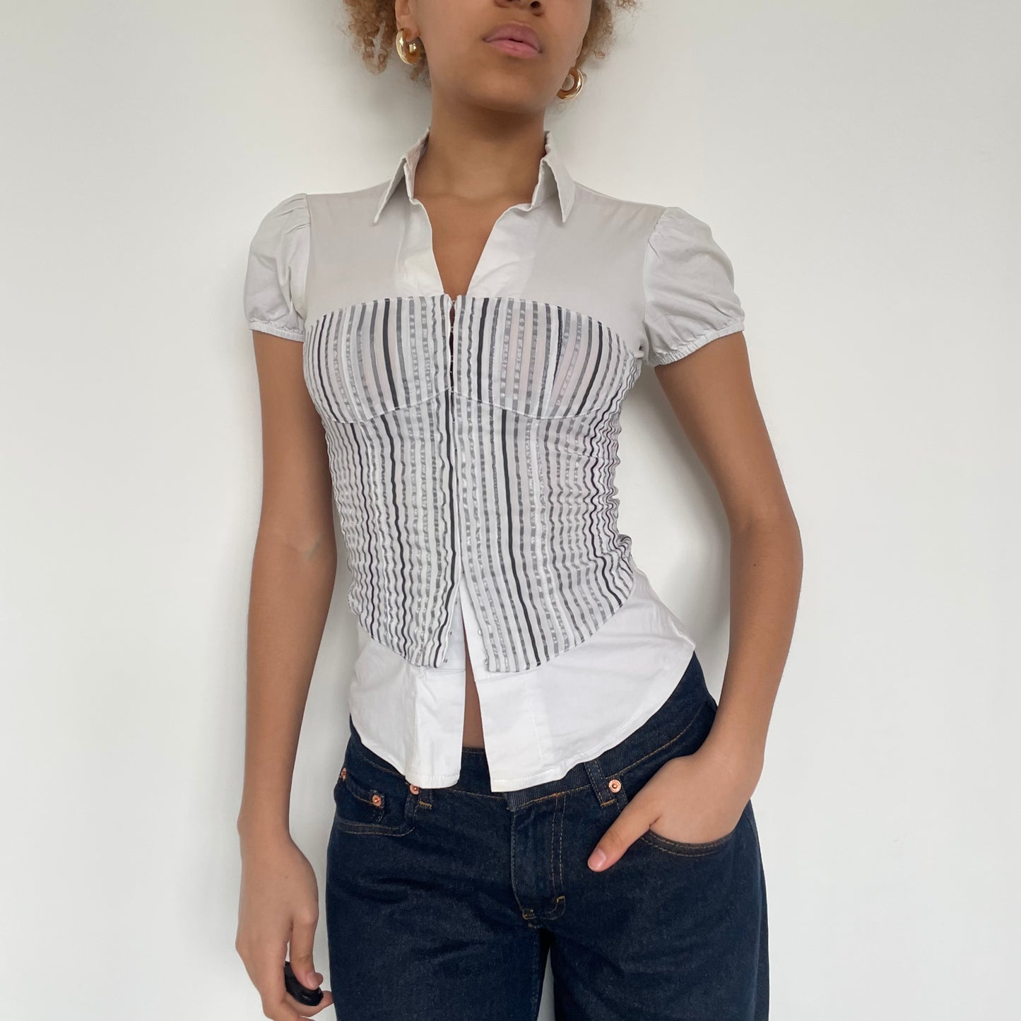 2000's Hook Eye Corset Shirt - Size XS