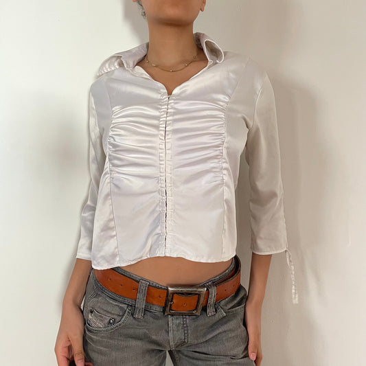 00's Ruched Satin Hook Eye Shirt - Size M/L