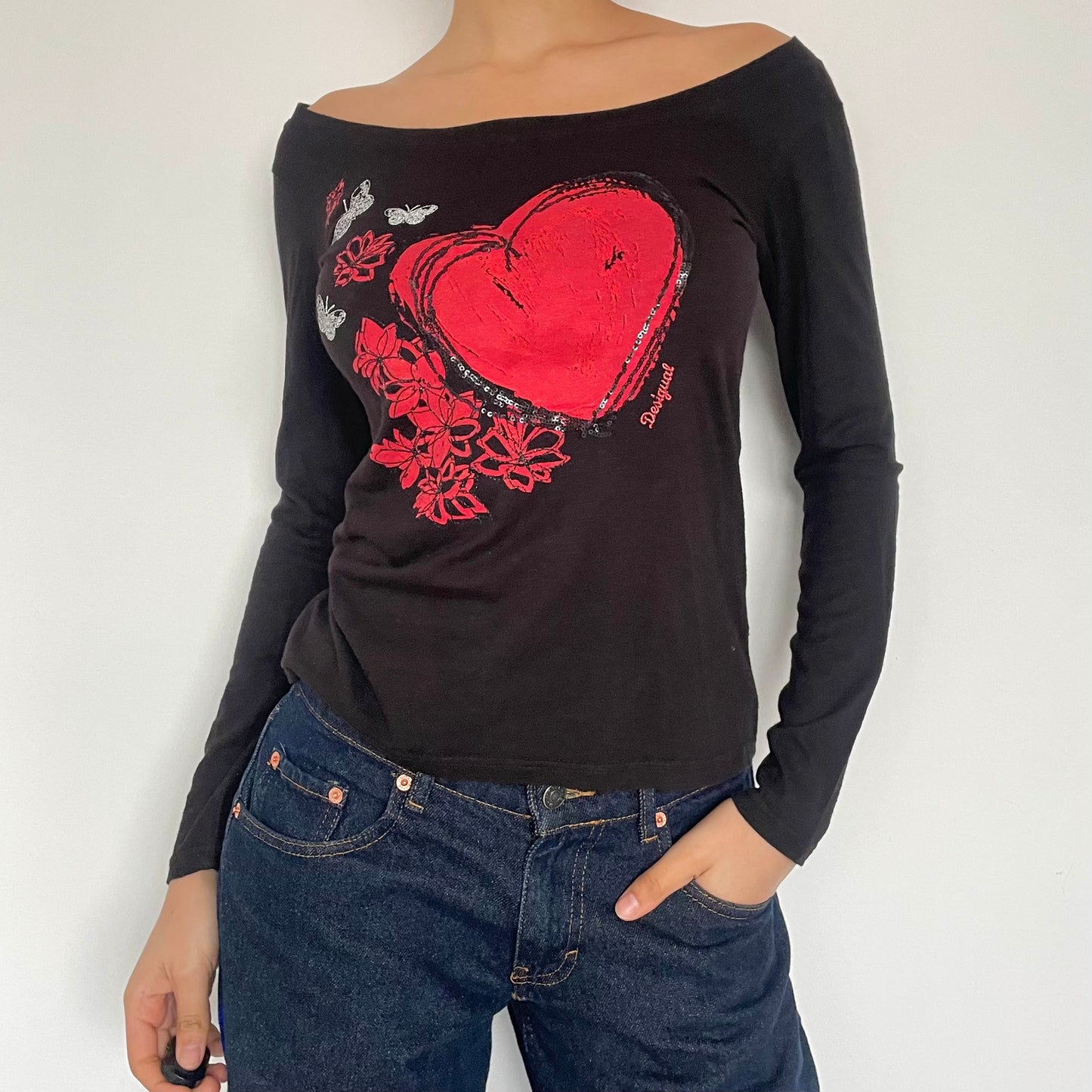 2000's Desigual Off Shoulder Long Sleeve Top - Size S