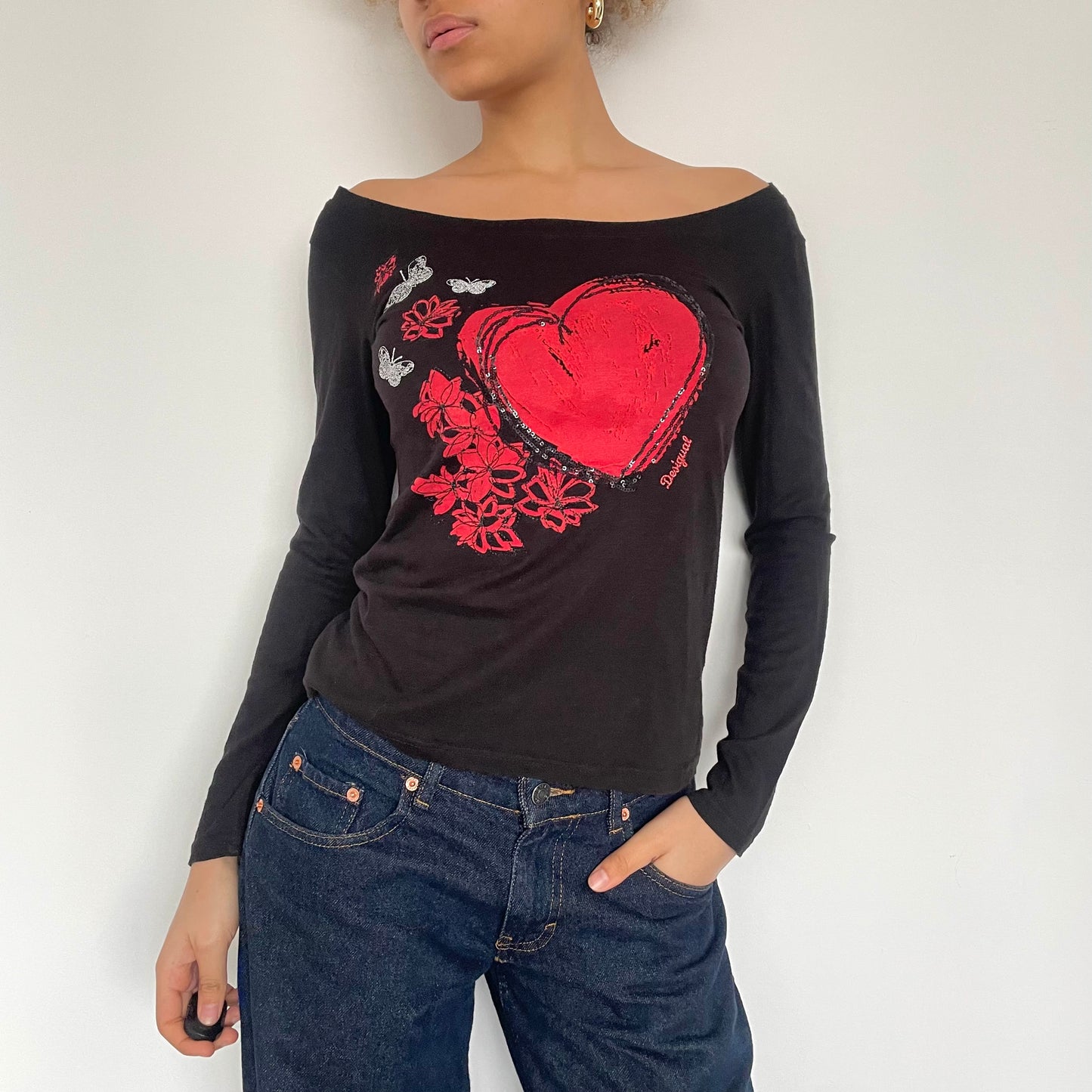 2000's Desigual Off Shoulder Long Sleeve Top - Size S