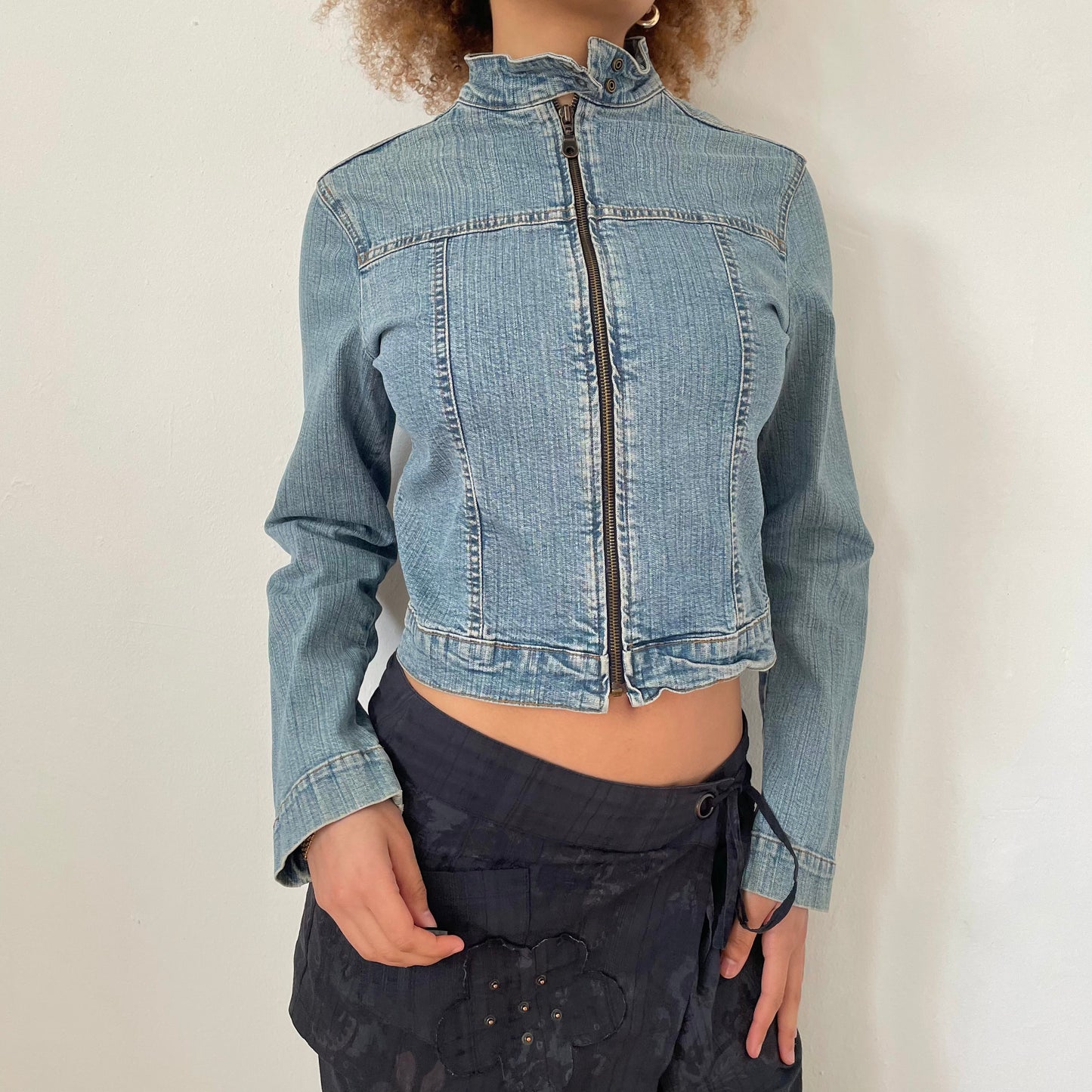 90's Moto Denim Jacket - Size XS