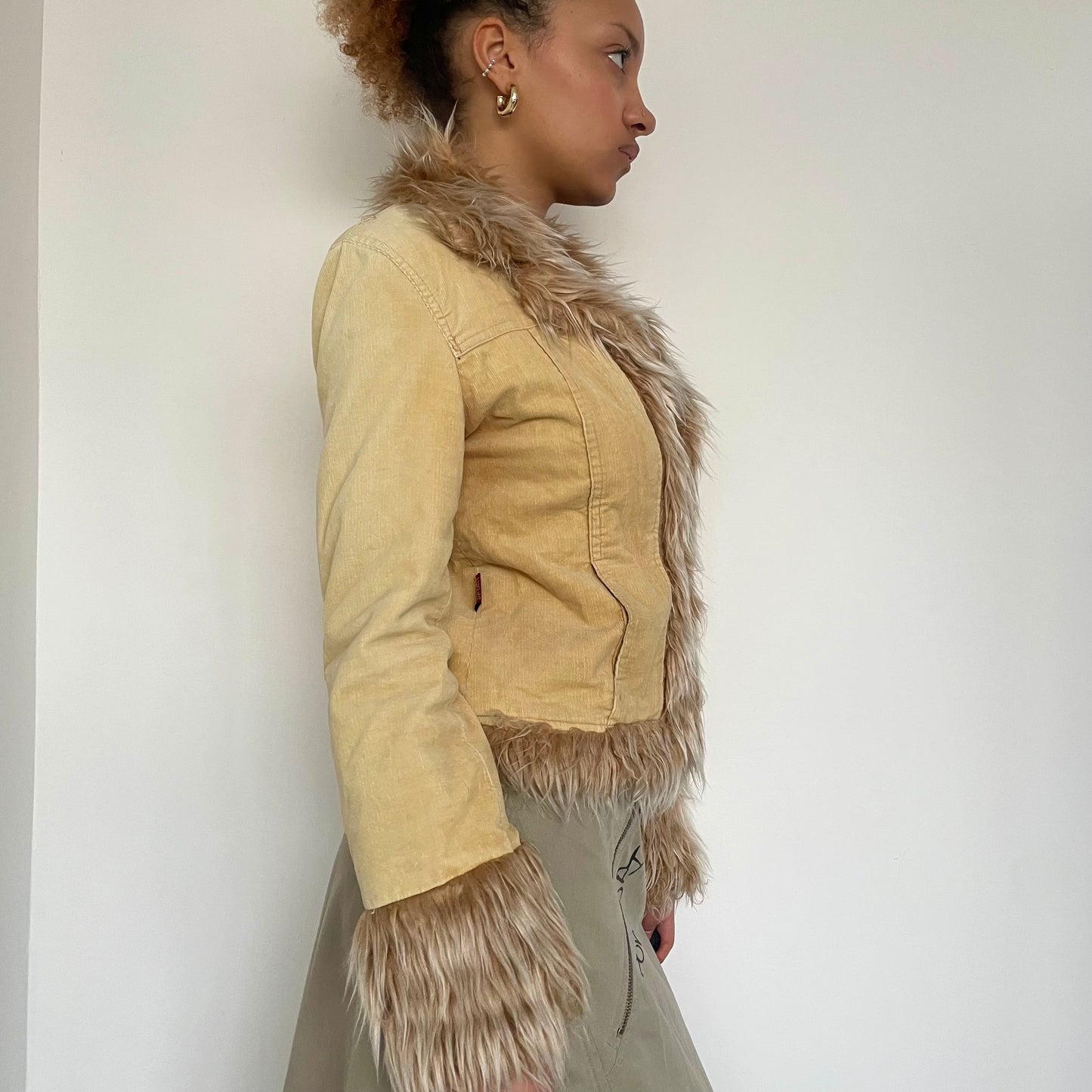 90's Cord Afghan Jacket with Faux Fur Trim - Size XSS