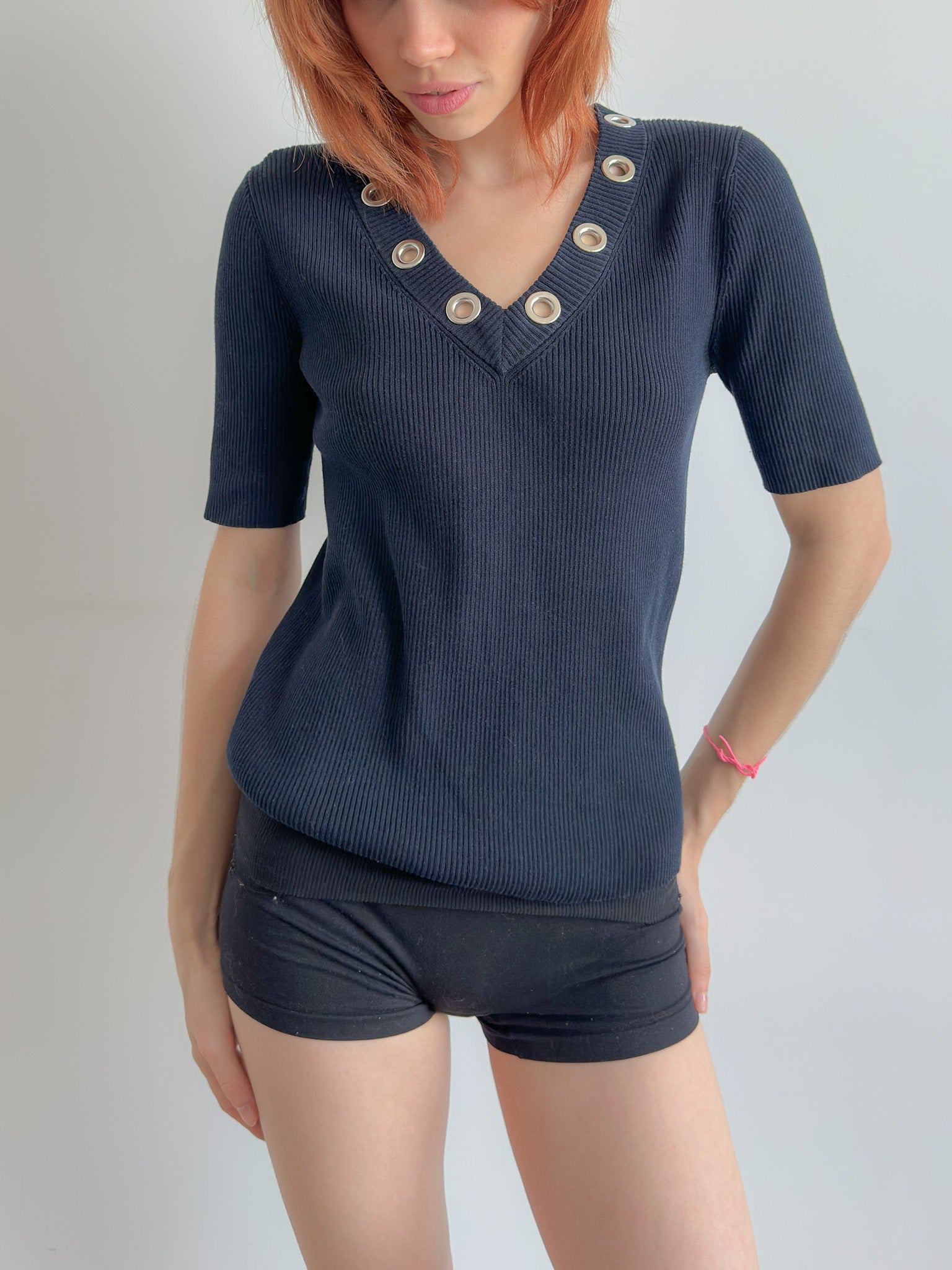 studded v-neck tee / size s-m