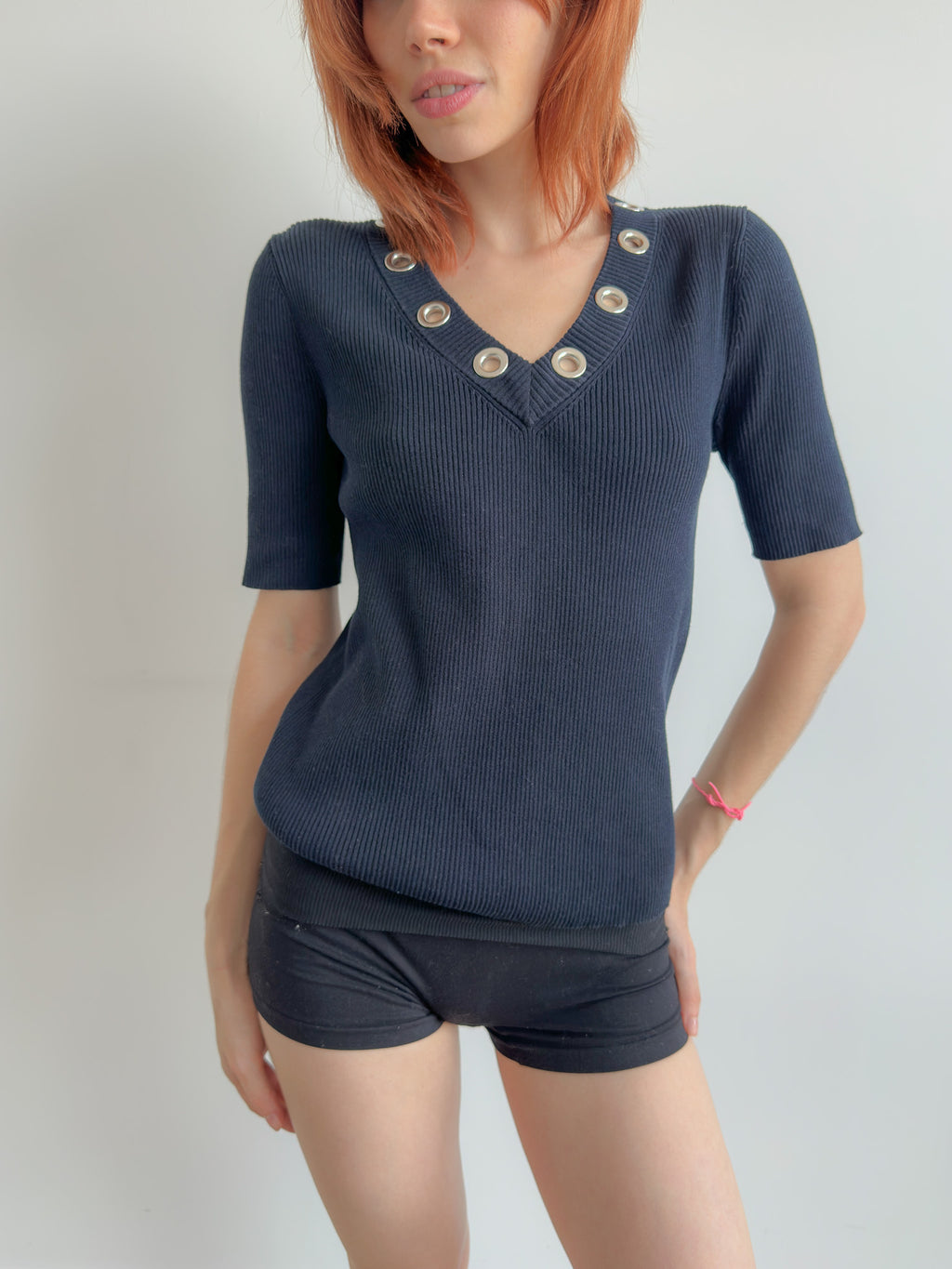 studded v-neck tee / size s-m