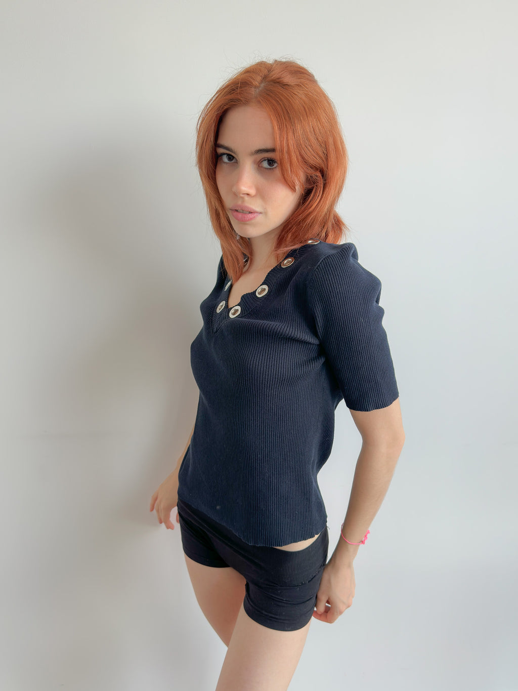studded v-neck tee / size s-m