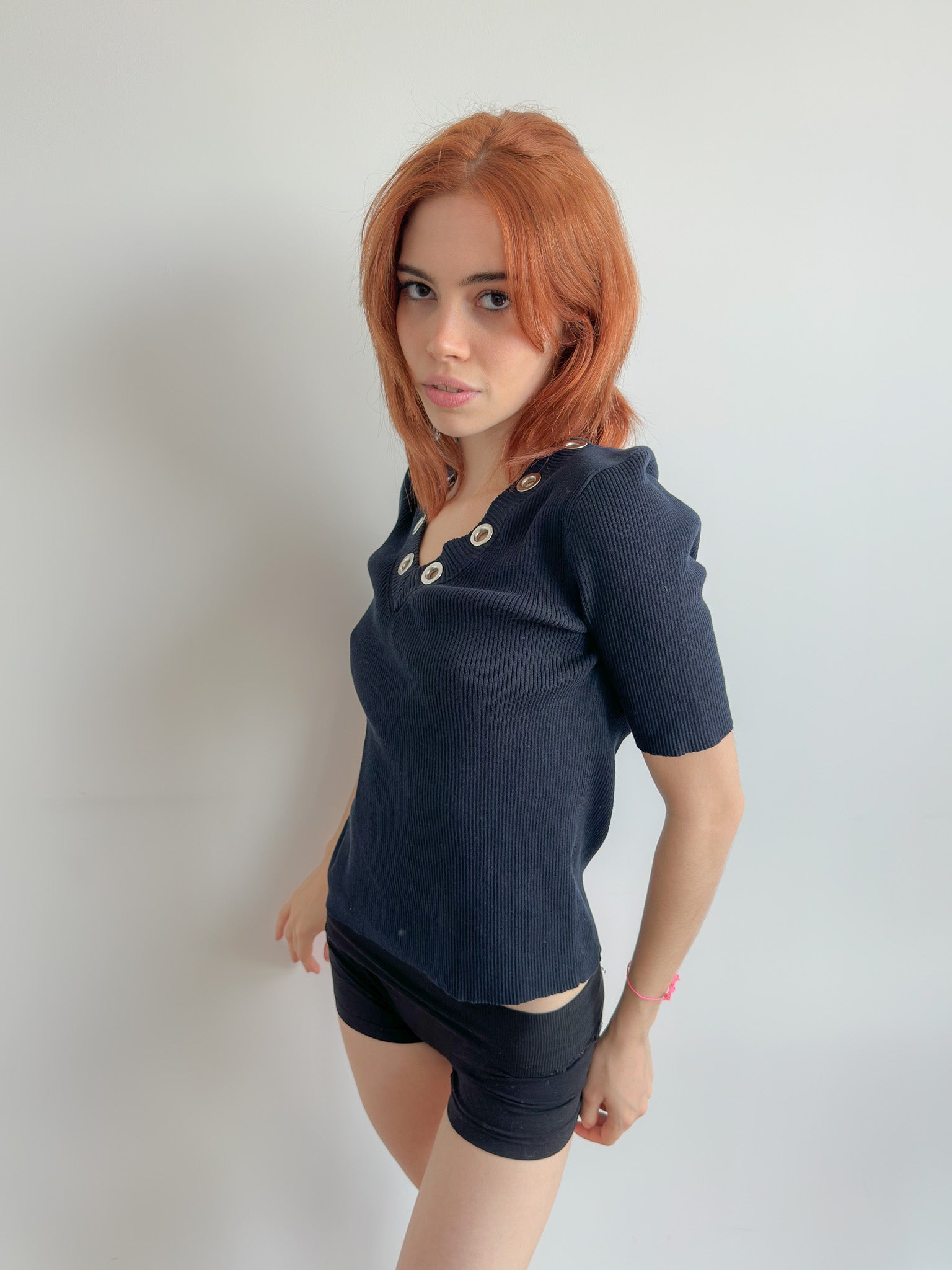 studded v-neck tee / size s-m