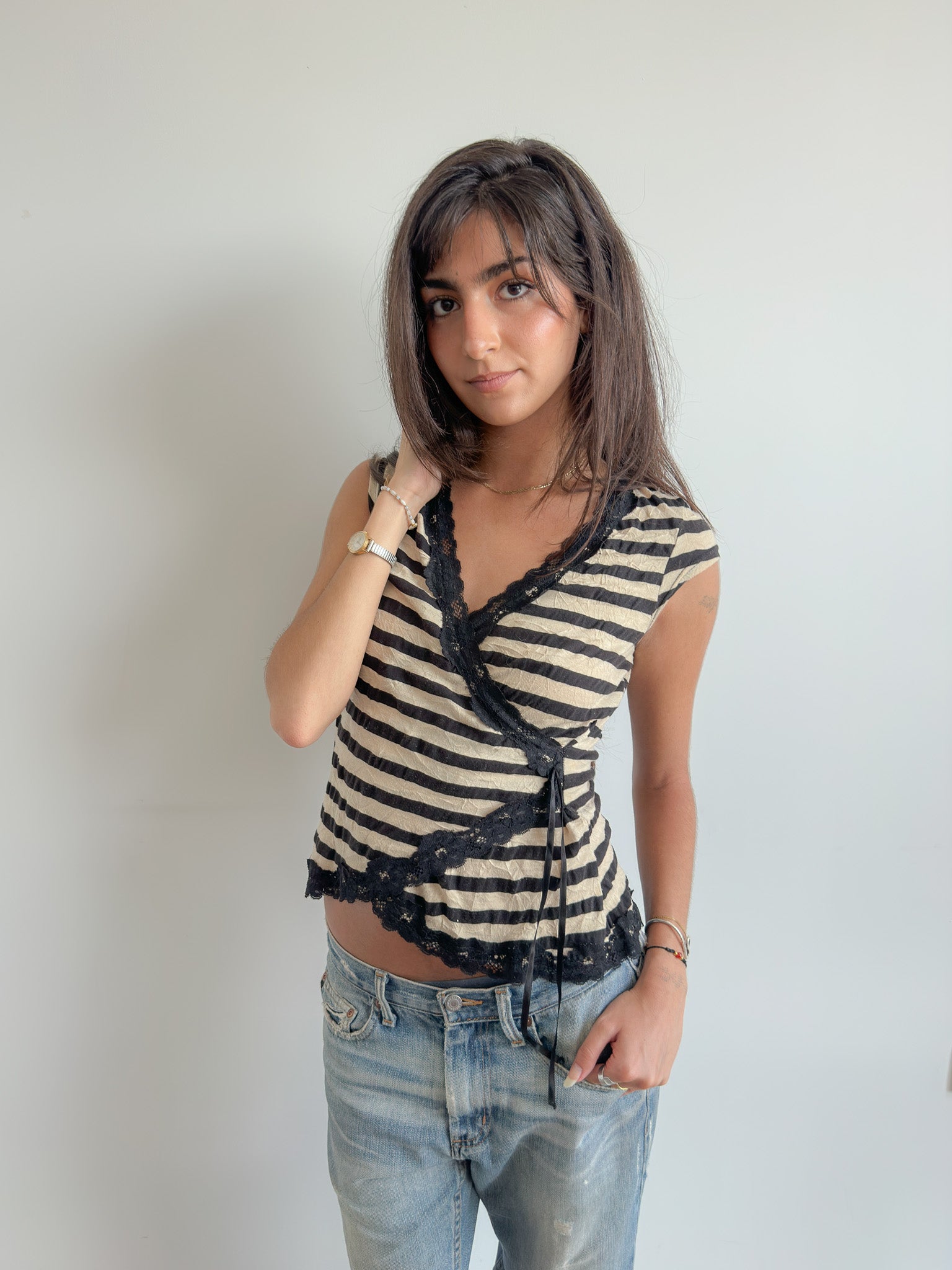 striped wrap top / size s