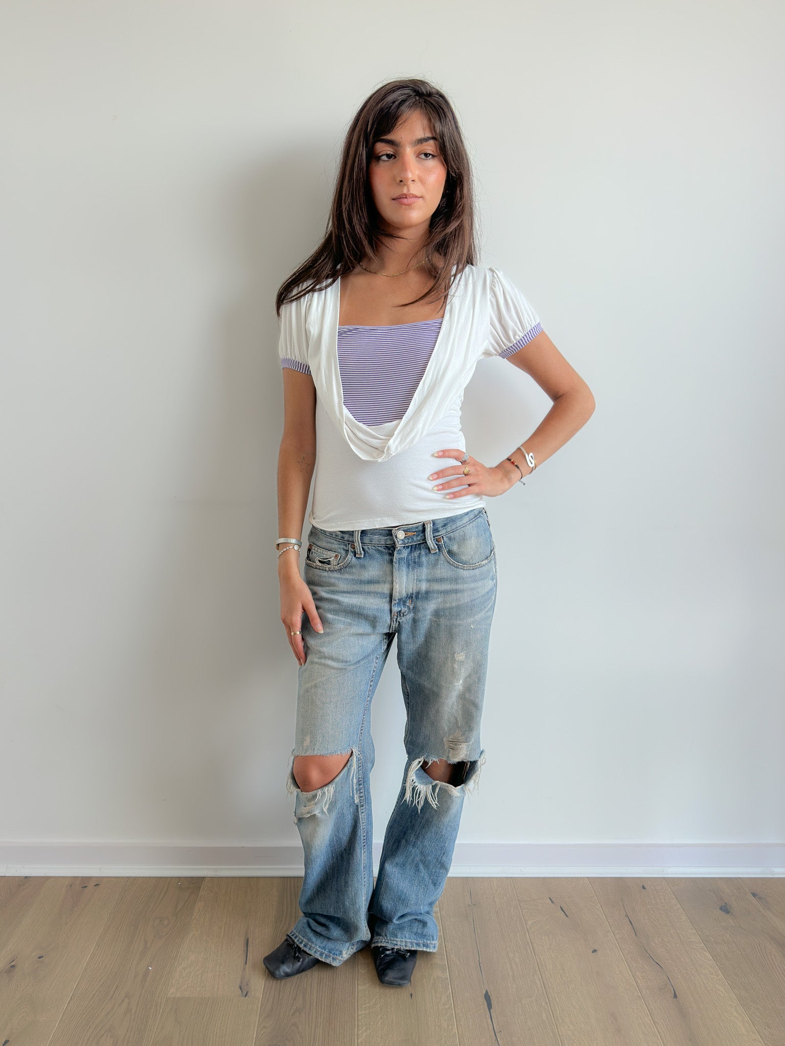 draped stripe tee / size s